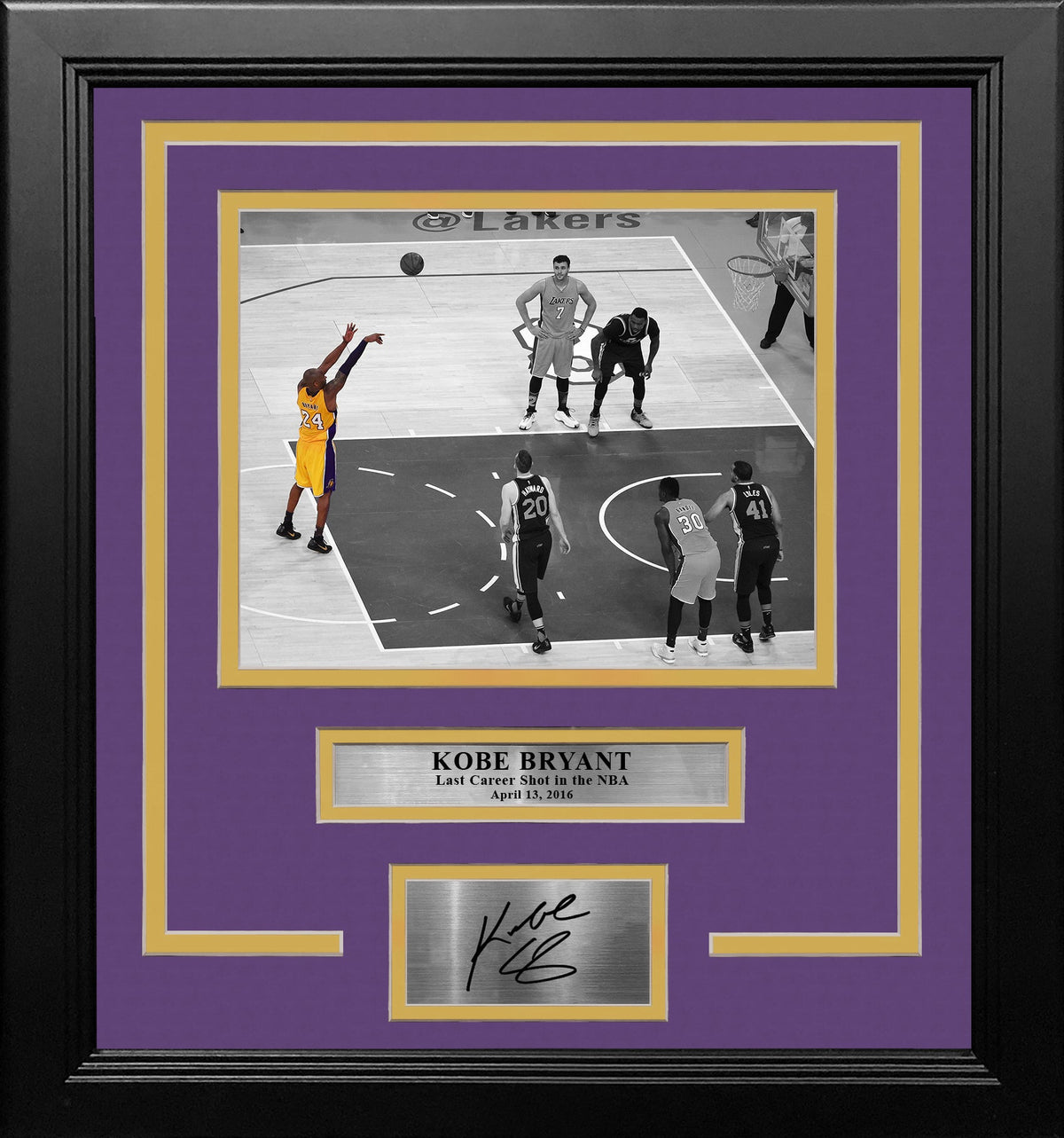 Kobe Bryant's Last Career Shot Los Angeles Lakers Framed Basketball Photo with Engraved Autograph 2