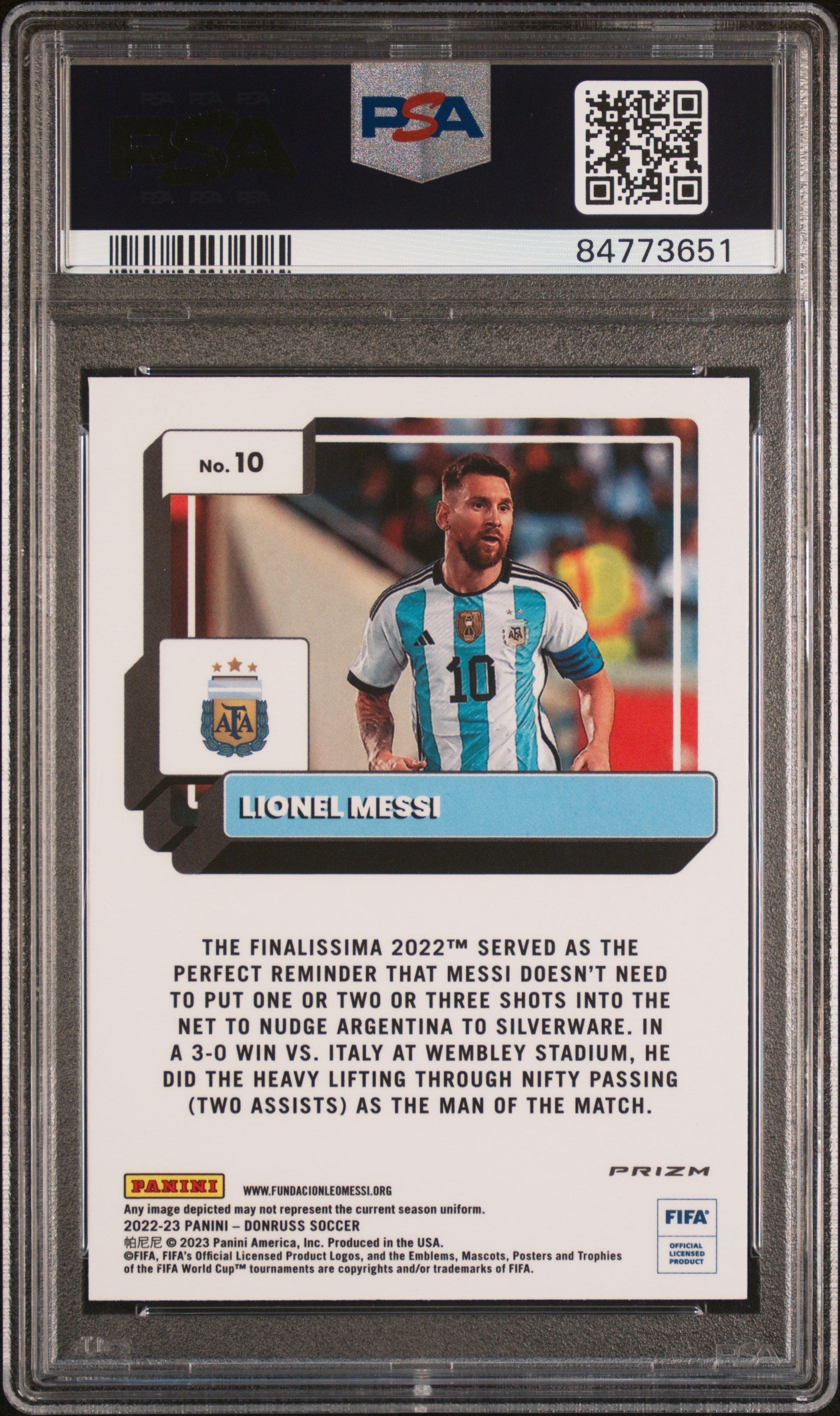 Graded 2022 Panini Donruss FIFA Lionel Messi #10 Optic Photon Soccer Card PSA 10 Gem Mint 2