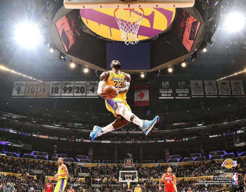LeBron James Aerial Dunk Los Angeles Lakers 8" x 10" Basketball Photo 1