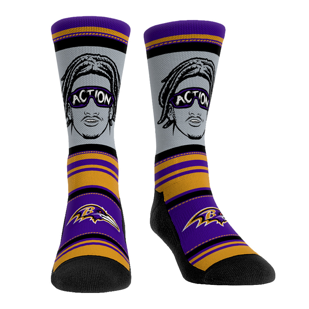 Lamar Jackson - Baltimore Ravens  - Superstar Stripes | Rock 'Em Socks 1