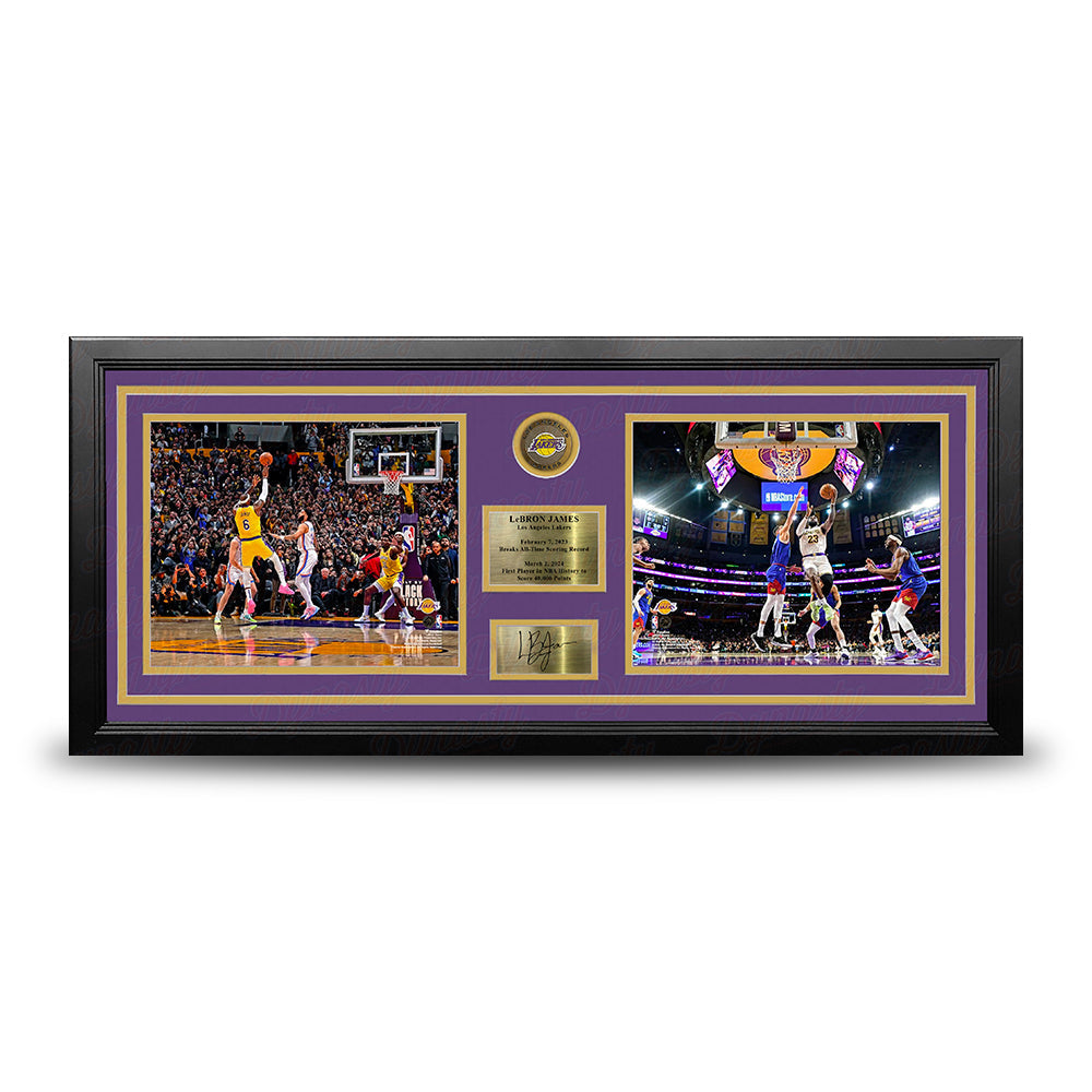 LeBron James Scoring Records Los Angeles Lakers 8x10 Framed Basketball Photo with Engraved Autograph 1