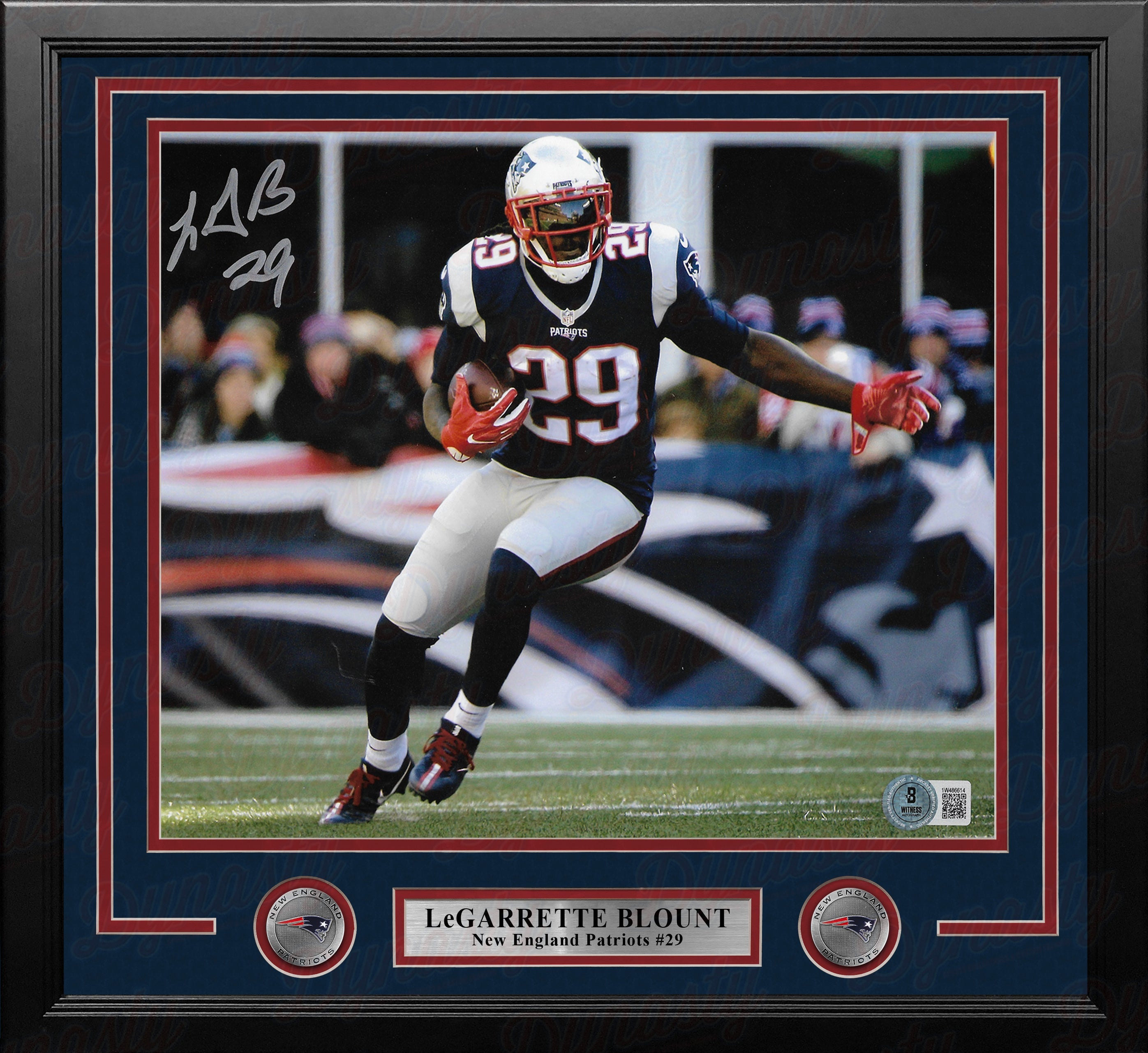 LeGarrette Blount in Action Autographed New England Patriots 11" x 14" Framed Football Photo 1