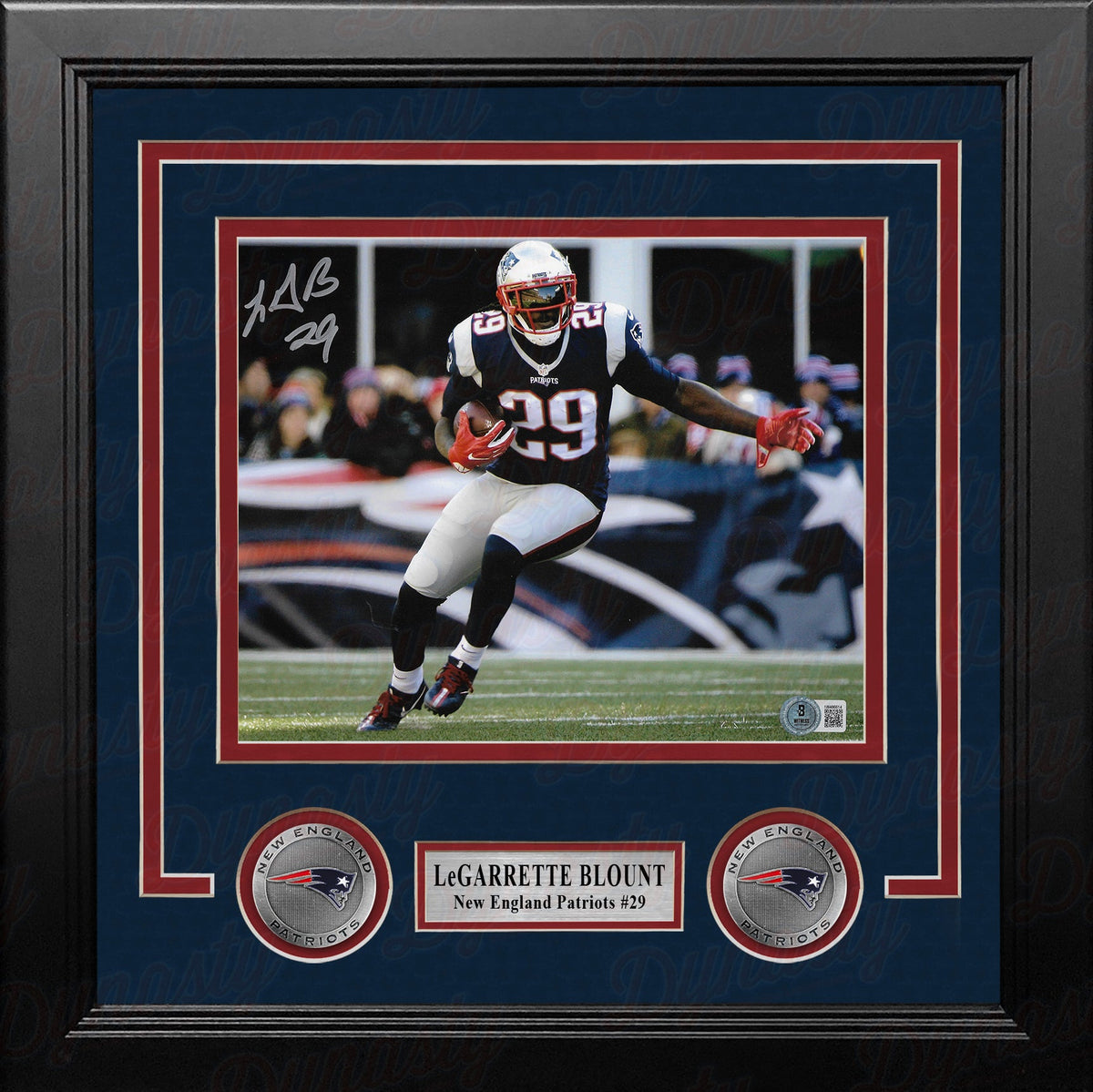 LeGarrette Blount in Action Autographed New England Patriots 8" x 10" Framed Football Photo 1