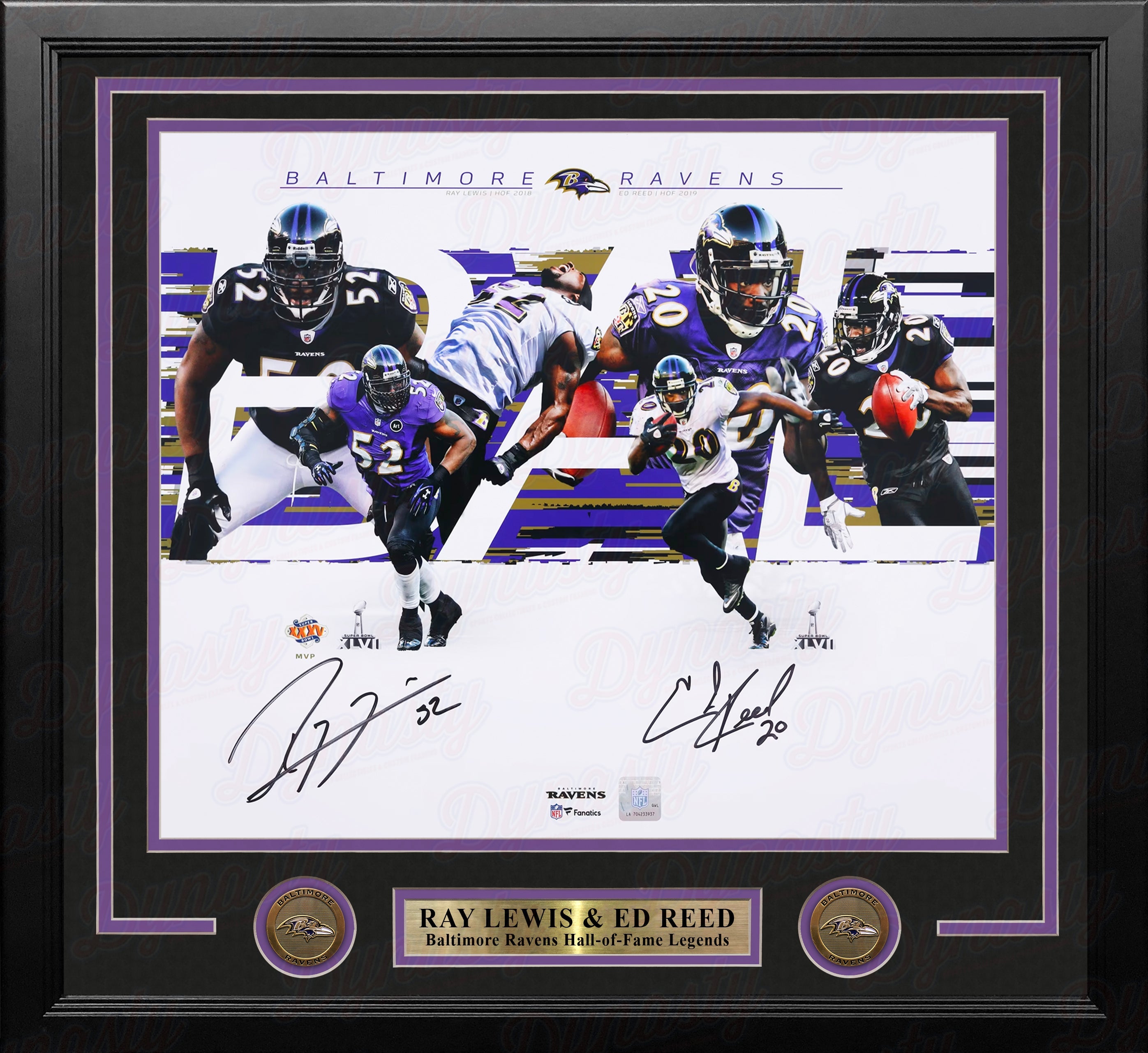 Ray Lewis & Ed Reed Baltimore Ravens Autographed 16" x 20" Framed Collage Photo 1