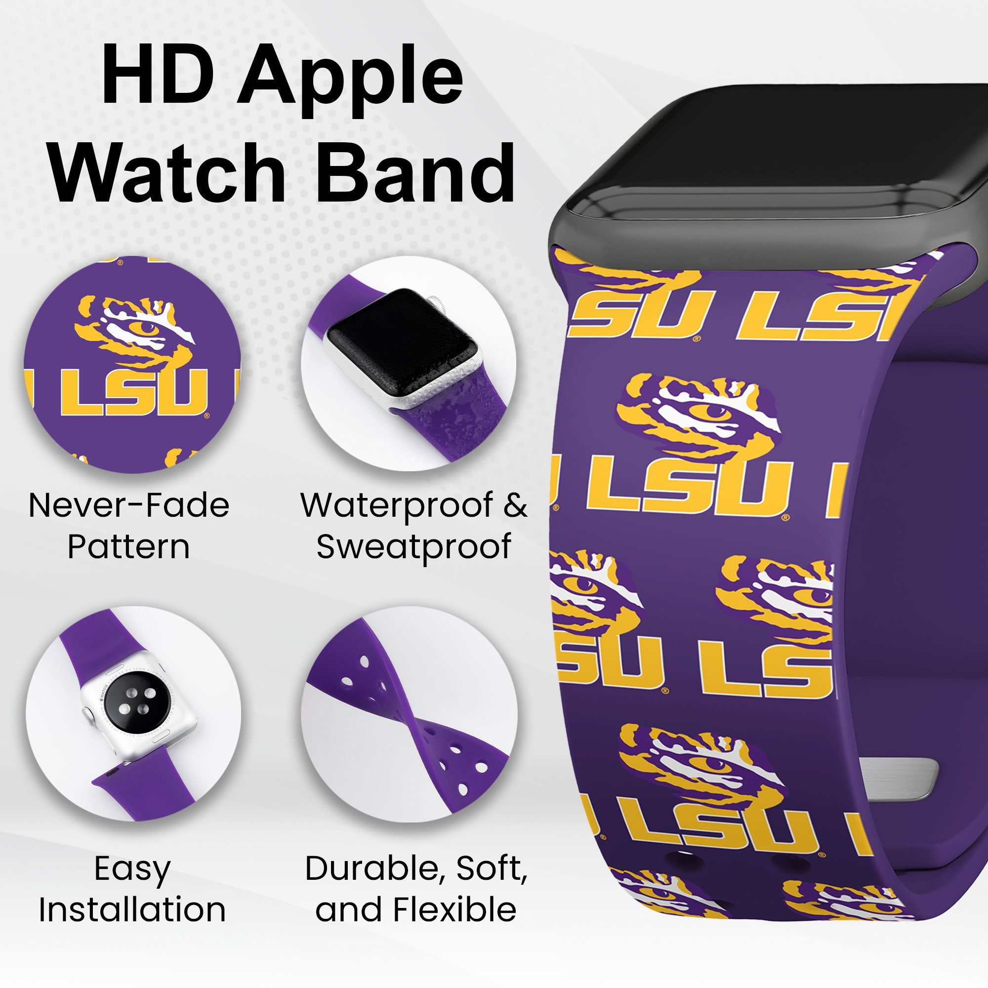 LSU Tigers HD Apple Watch Band 9