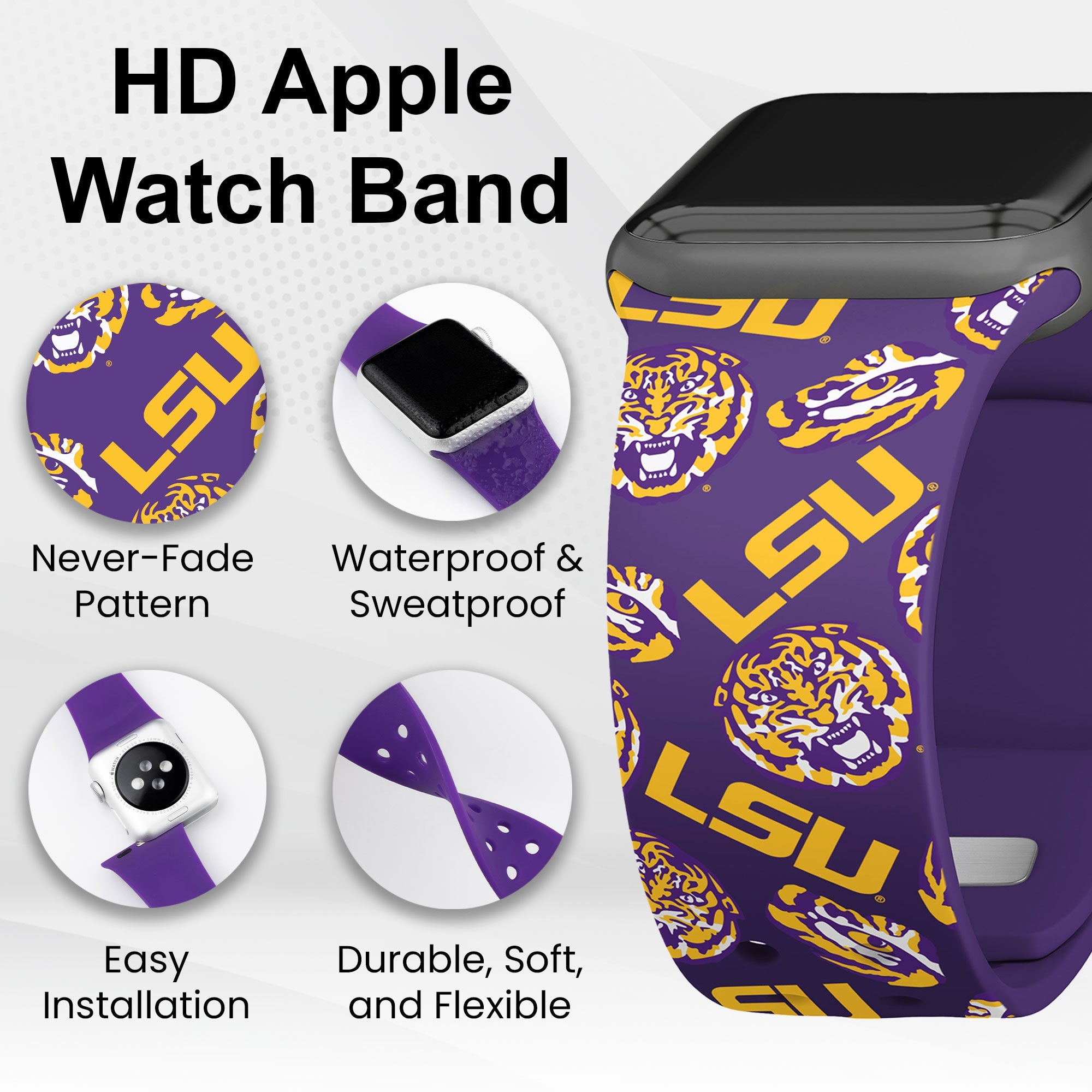 LSU Tigers HD Apple Watch Band 15