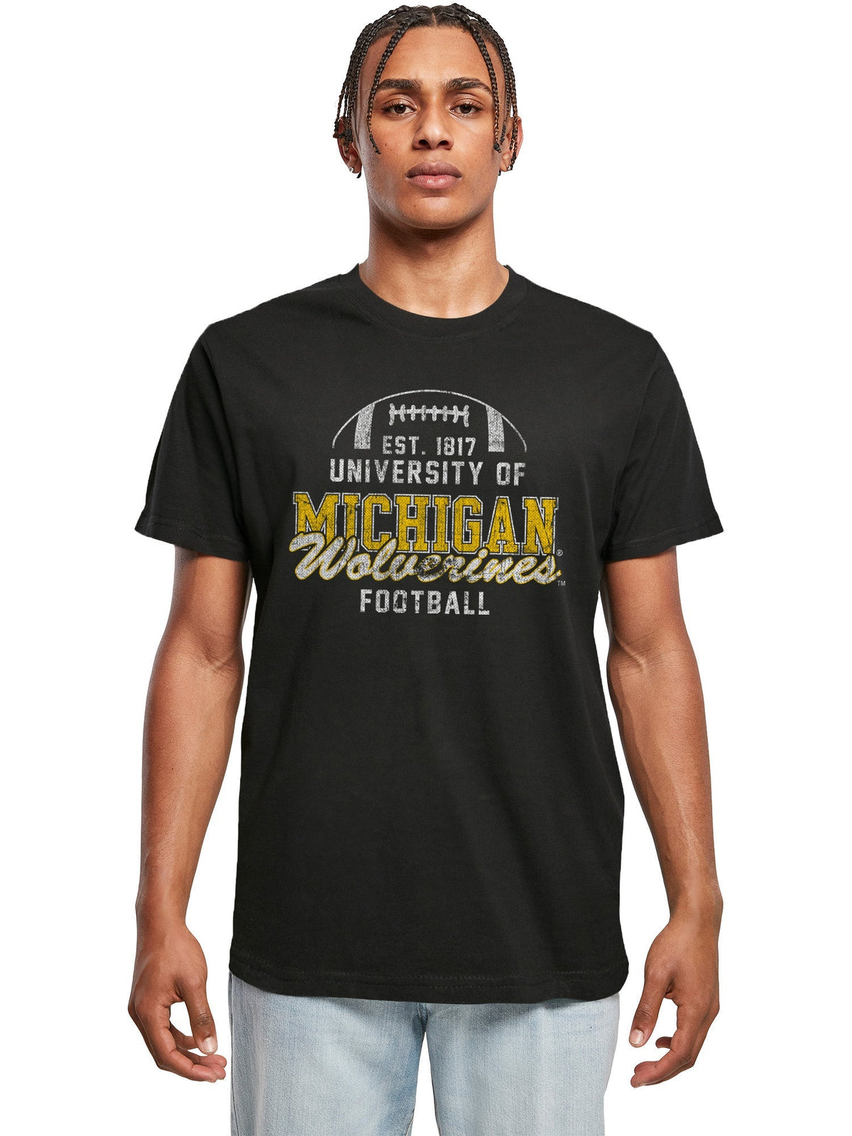 University of Michigan Wolverines Football Vintage Graphic Print T-Shirt - Black