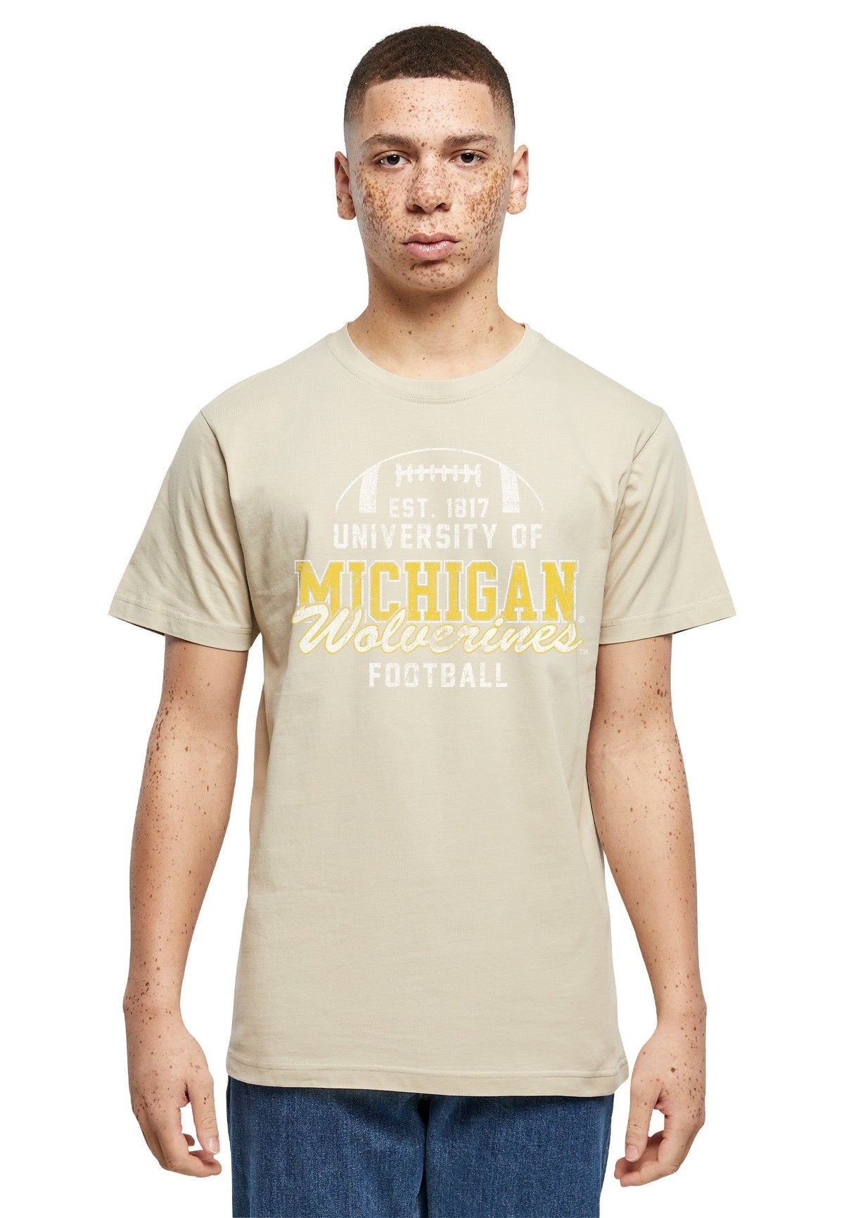 University of Michigan Vintage Michigan Football Graphic Print T-Shirt - Wet Sand
