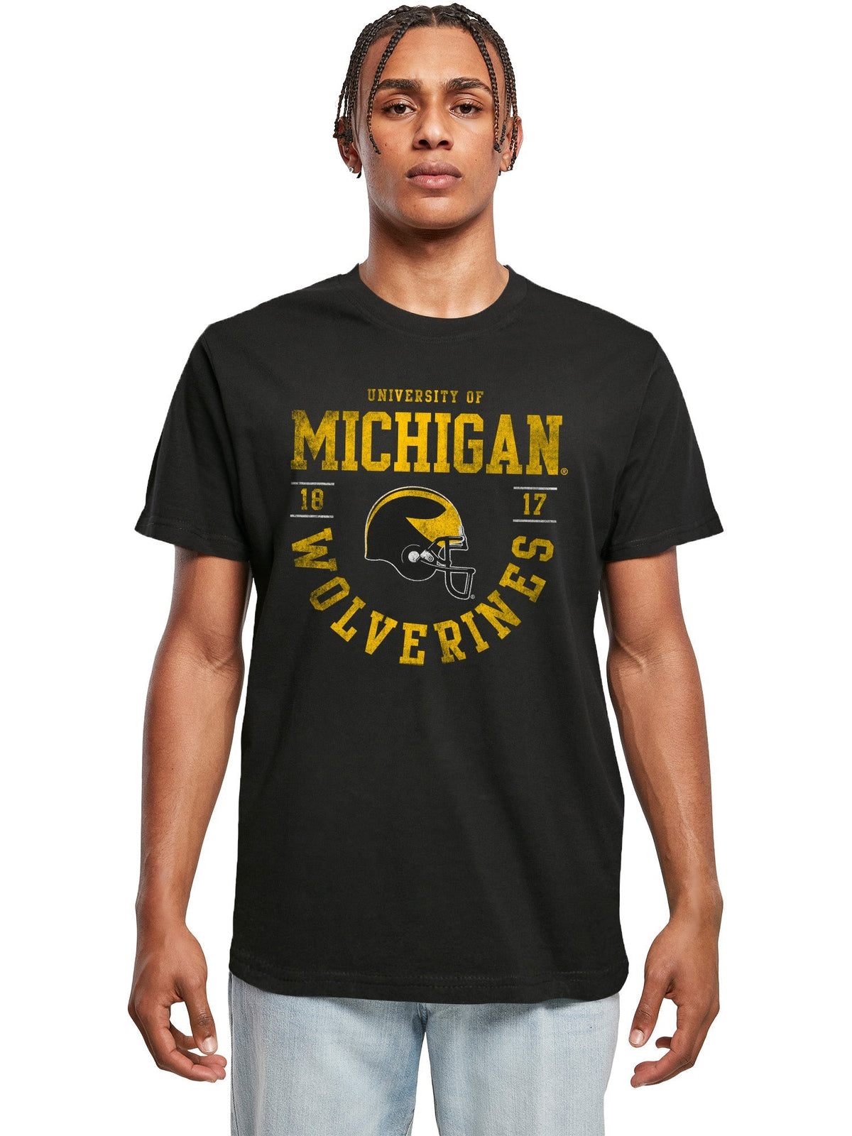 University of Michigan with Helmet Graphic Print T-Shirt - Black