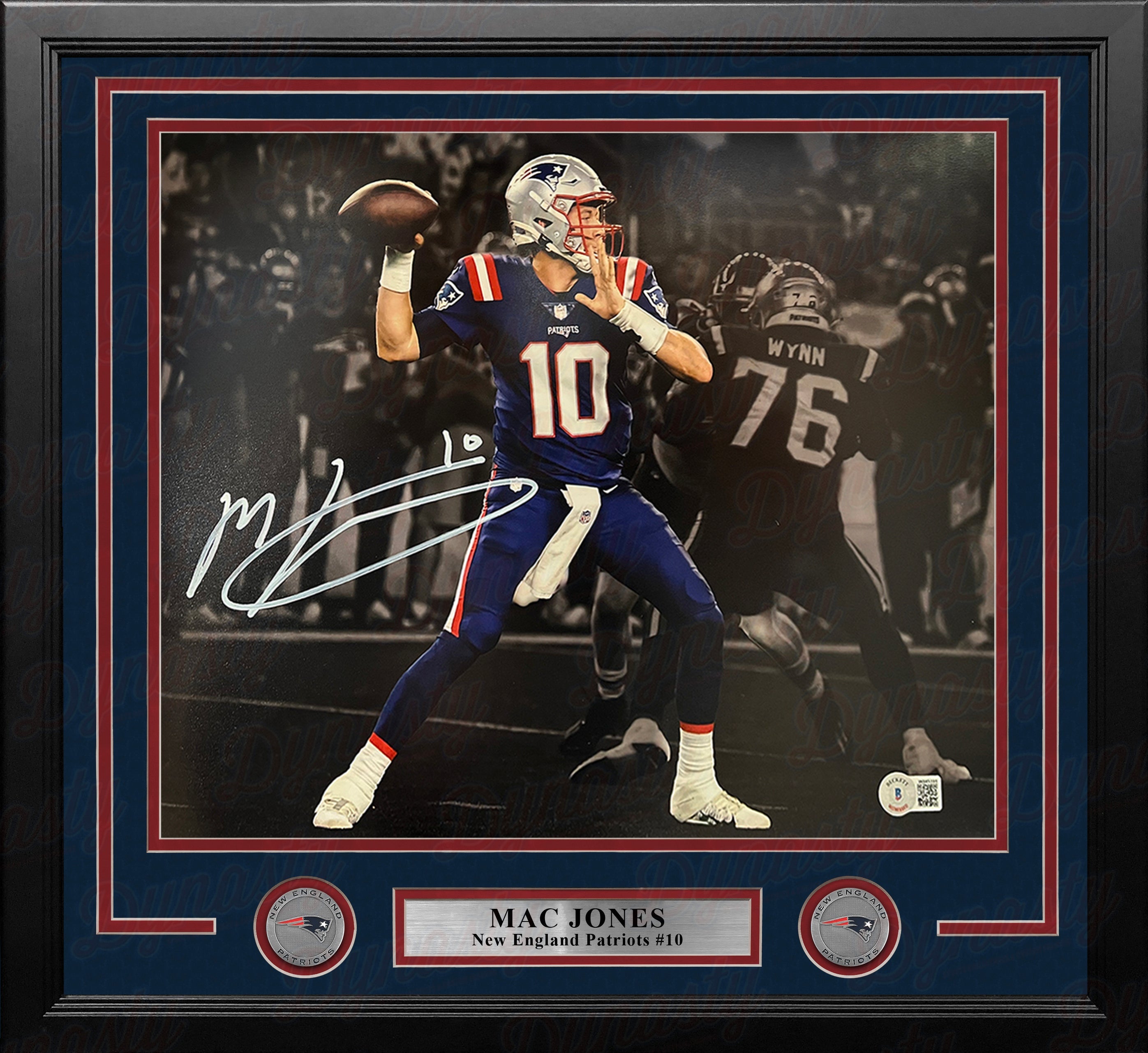 Mac Jones Blackout Action New England Patriots Autographed 11" x 14" Framed Football Photo 1