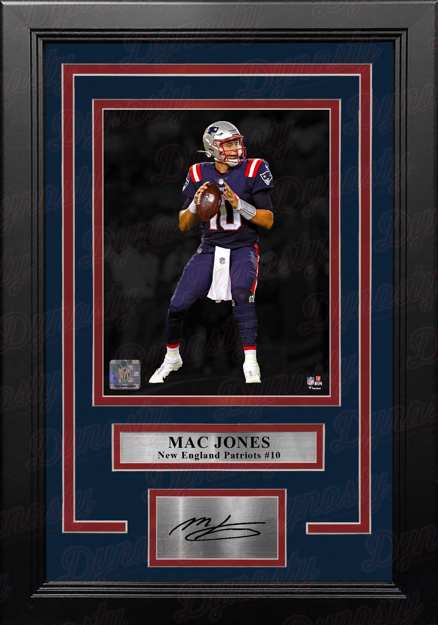 Mac Jones Blackout Action New England Patriots 8" x 10" Framed Football Photo with Engraved Autograph 1