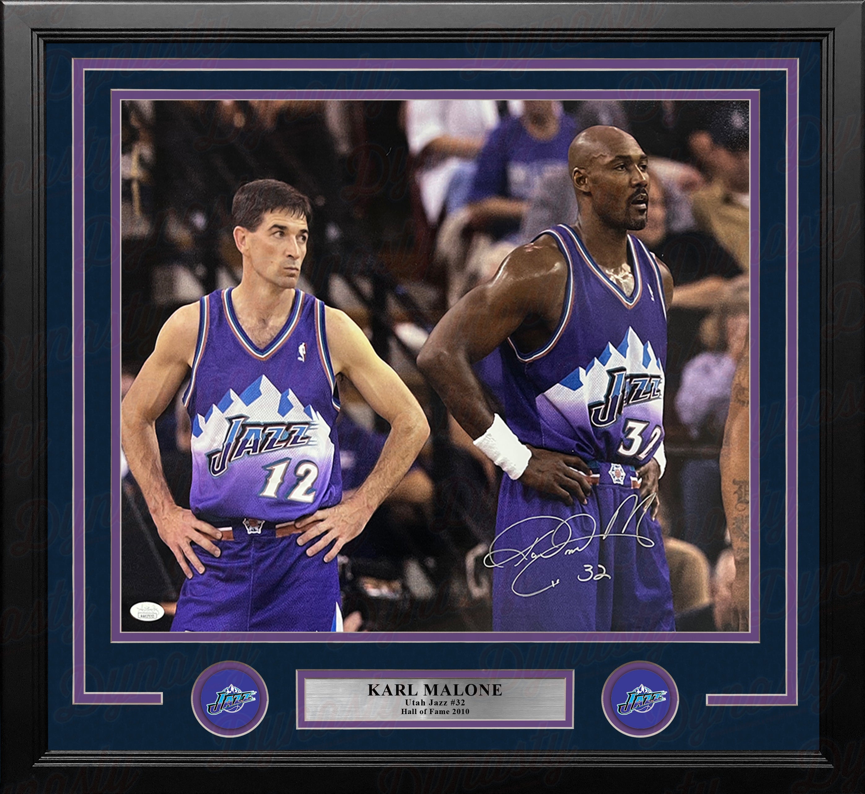 Karl Malone with Stockton Utah Jazz Autographed 16" x 20" Framed Basketball Photo 1