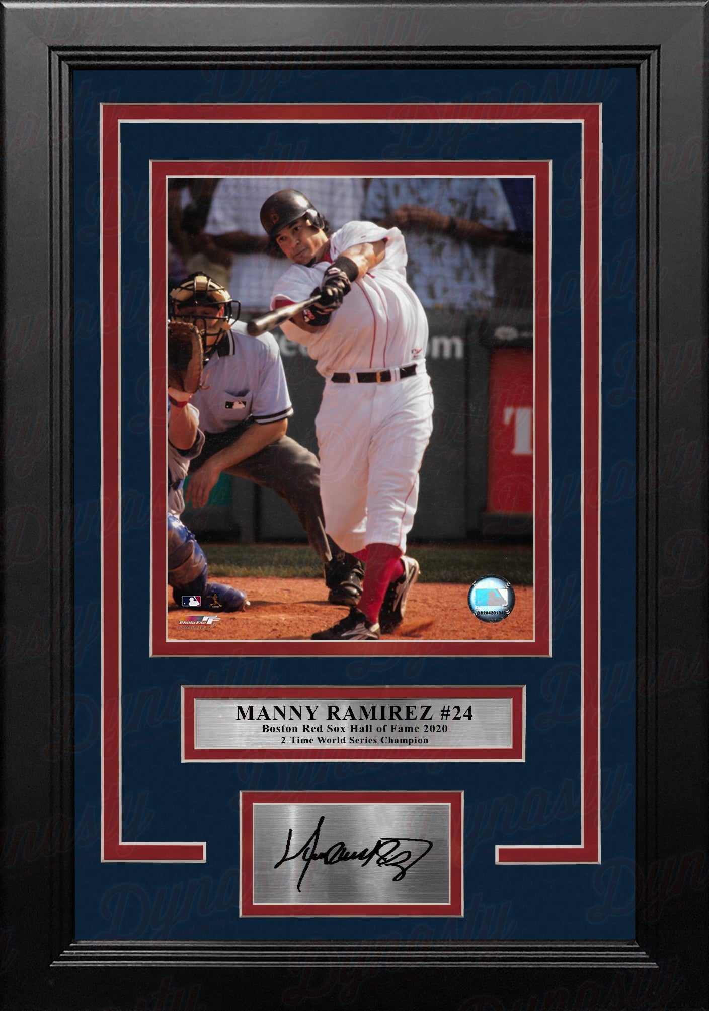 Manny Ramirez Swinging Action Boston Red Sox 8" x 10" Framed Baseball Photo with Engraved Autograph 2
