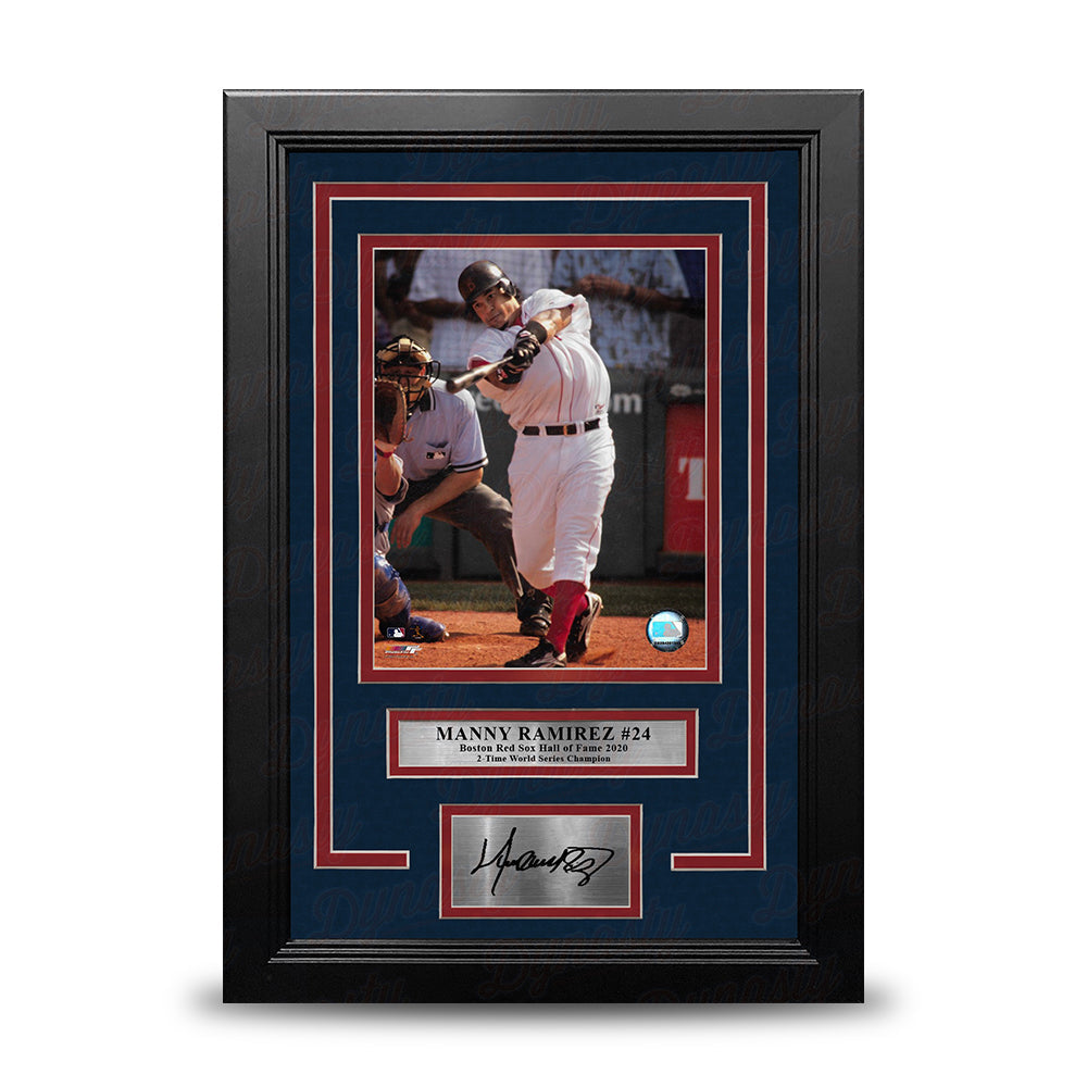 Manny Ramirez Swinging Action Boston Red Sox 8" x 10" Framed Baseball Photo with Engraved Autograph 1