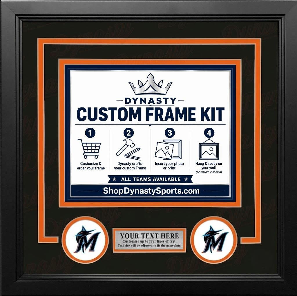 MLB Baseball Photo Picture Frame Kit - Miami Marlins (Orange Matting, White Trim) 27