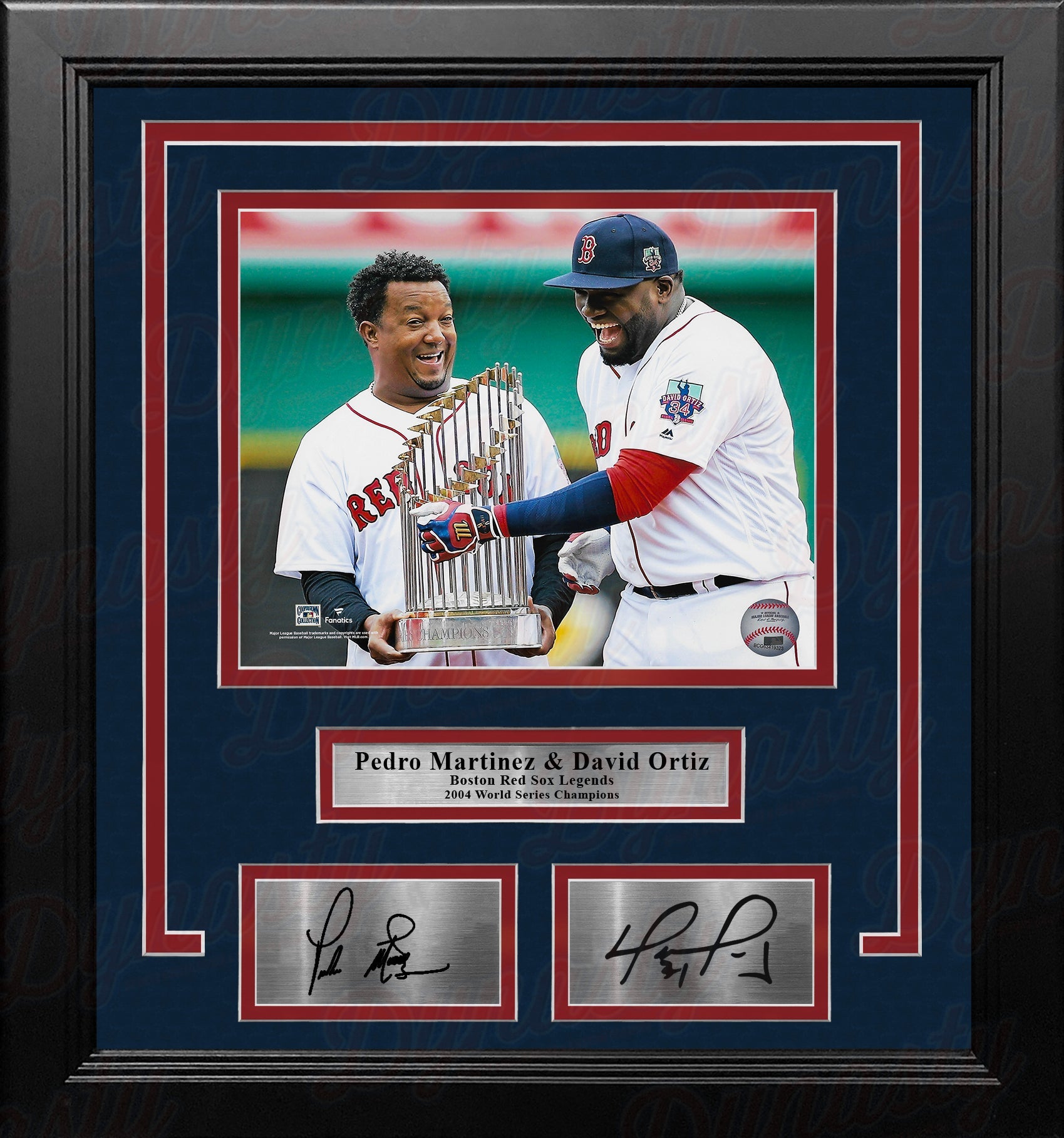 Pedro Martinez & David Ortiz Trophy Boston Red Sox 8x10 Framed Photo with Engraved Autographs 1