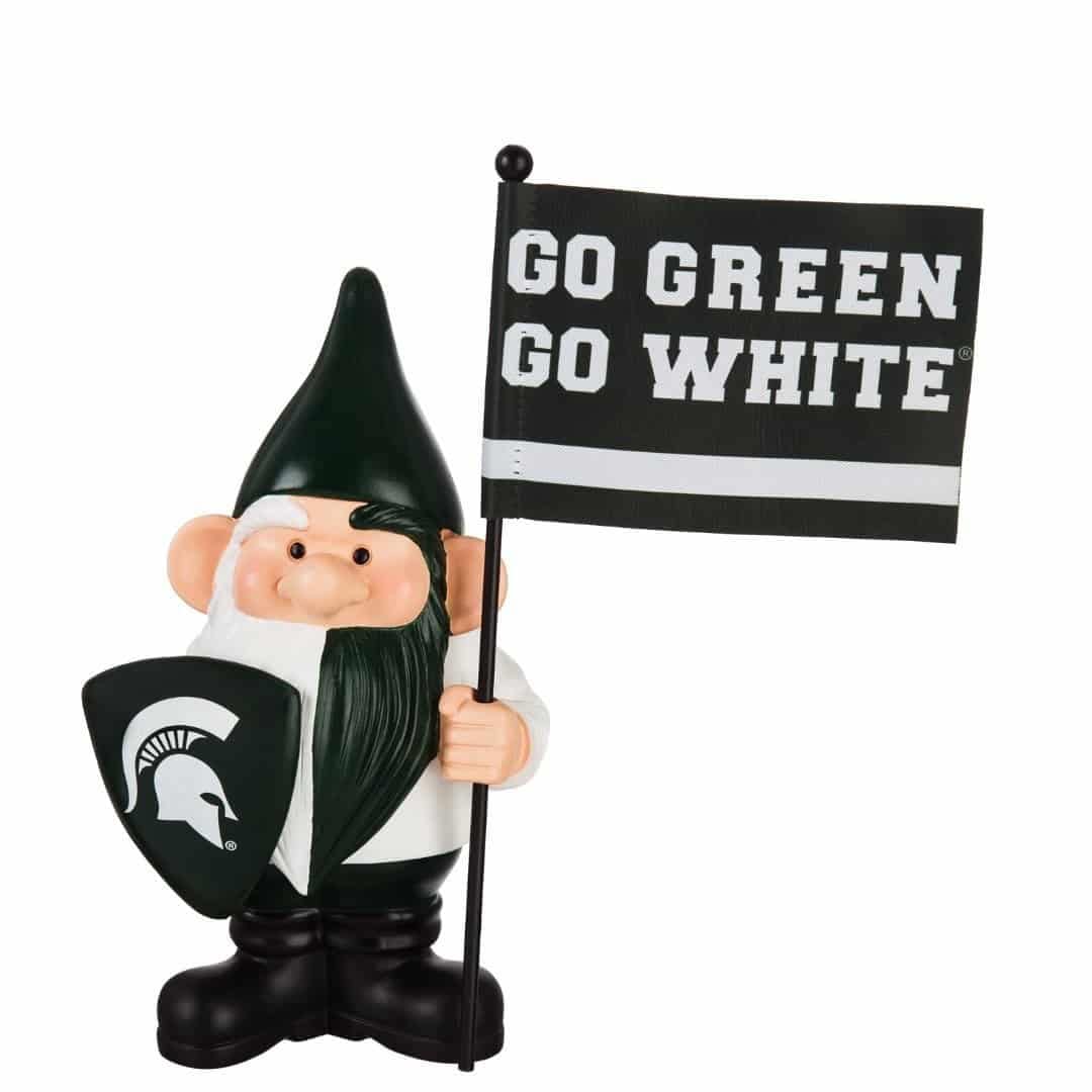 Michigan State Gnome with Flag Go Green Go White