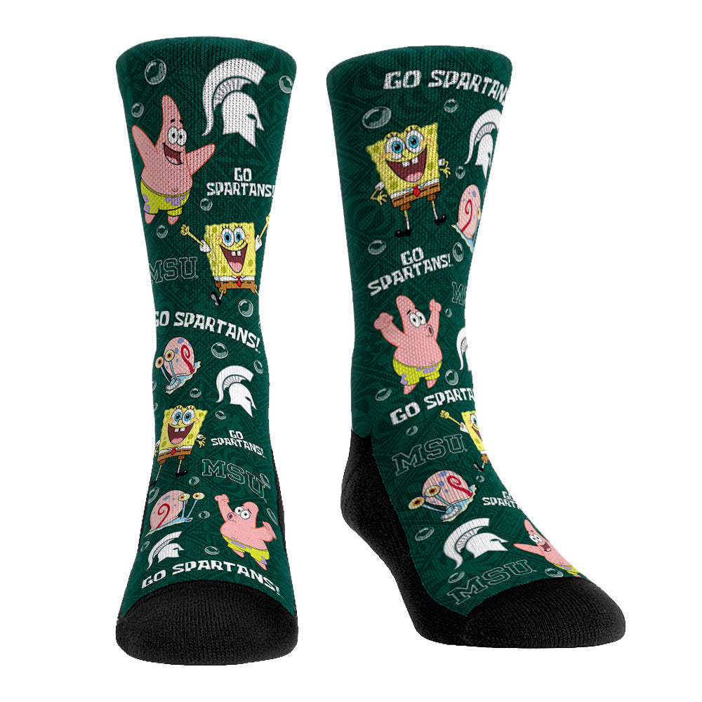 Michigan State Spartans - SpongeBob SquarePants Characters All-Over | Rock 'Em Socks