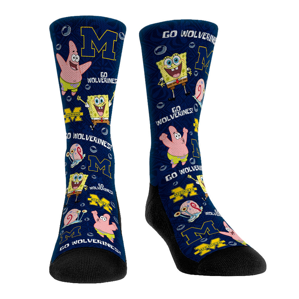 Michigan Wolverines - SpongeBob SquarePants Characters All-Over | Rock 'Em Socks 1