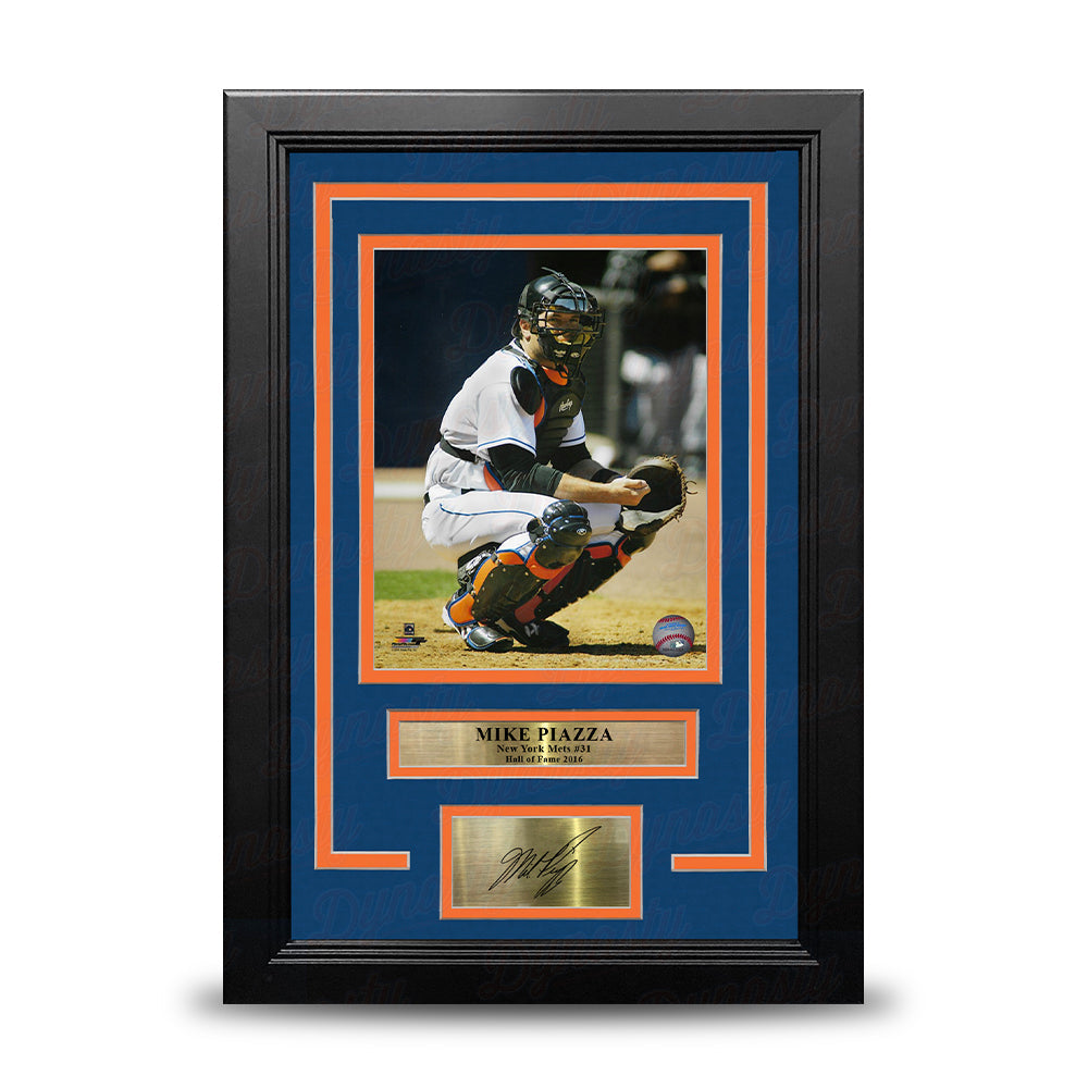 Mike Piazza Catching Action 8"x 10" Framed Baseball Photo with Engraved Autograph 1
