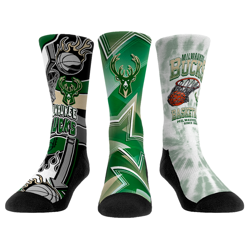 Milwaukee Bucks - Slam Dunk  - 3-Pack | Rock 'Em Socks