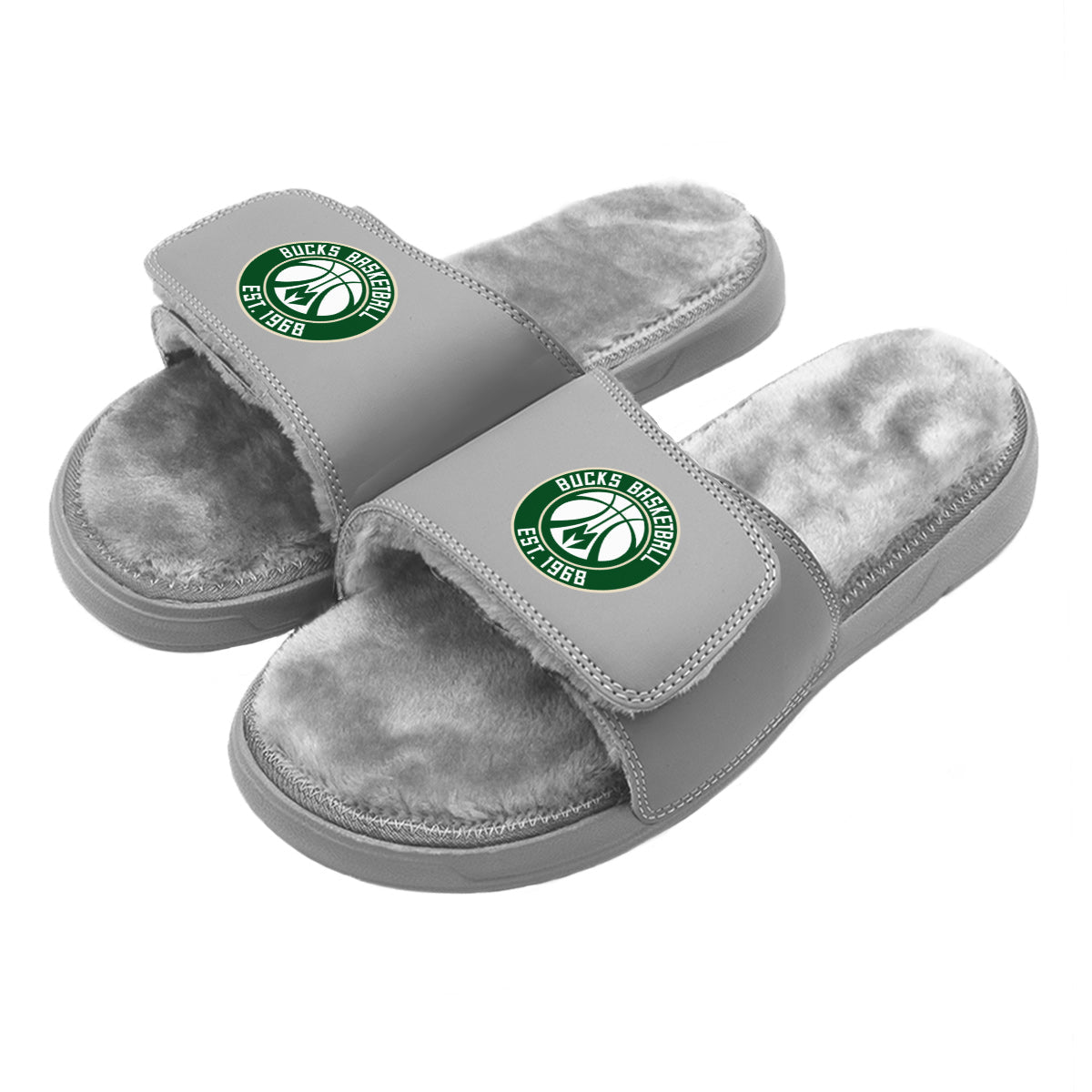 Milwaukee Bucks Secondary Grey Fur Slides 1
