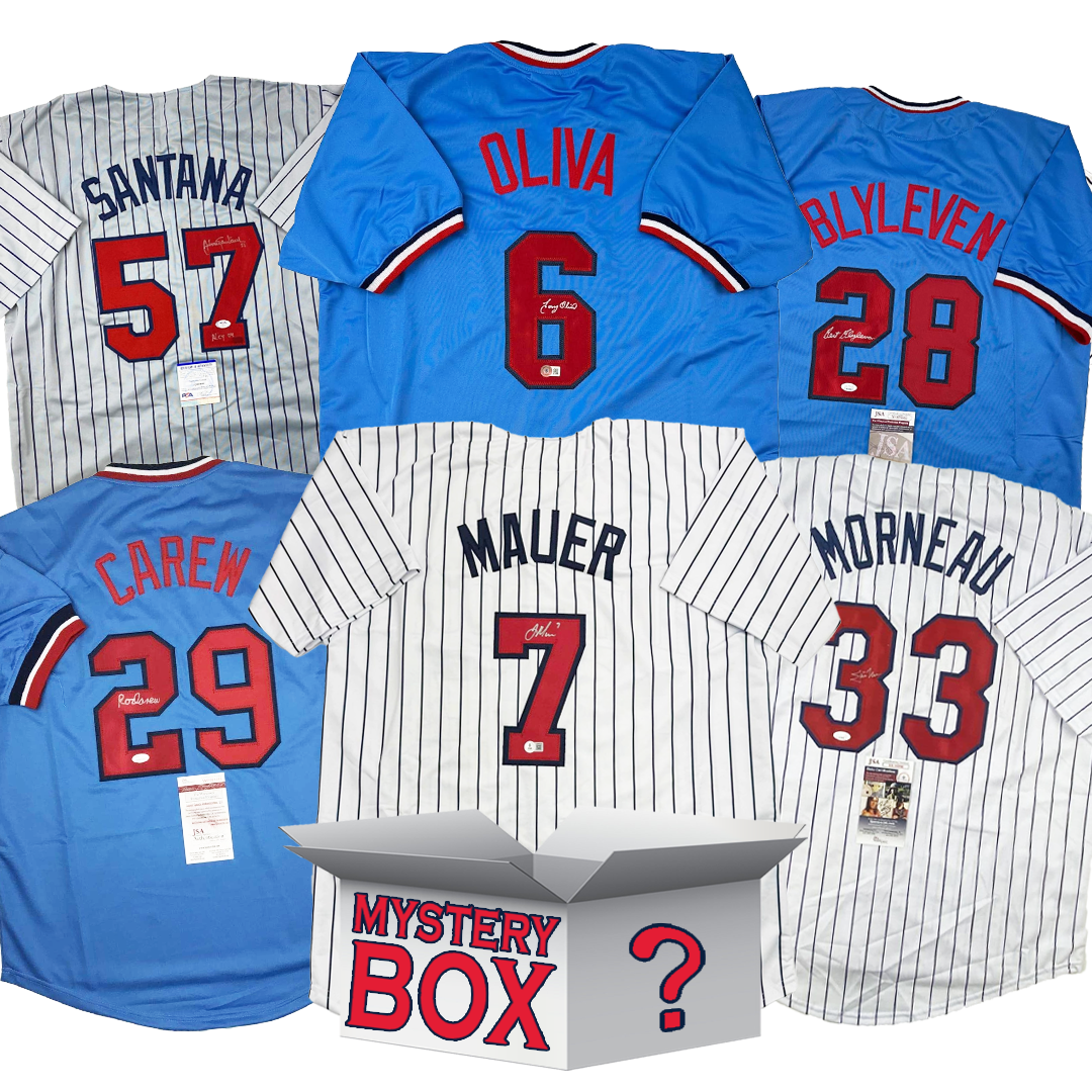 Autographed/Signed Minnesota Baseball Jersey Mystery Box with PSA JSA or Beckett COA 1