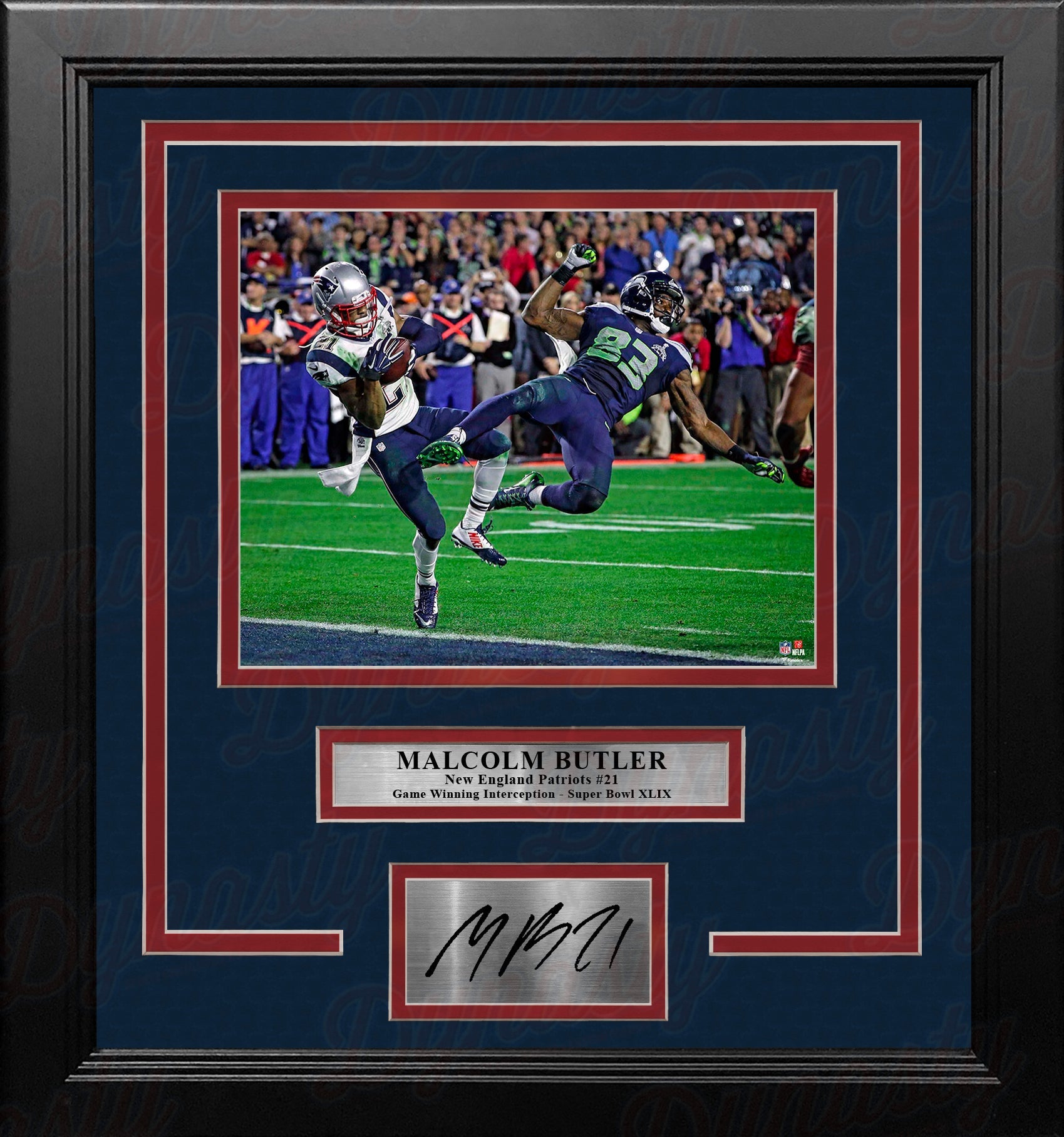 Malcolm Butler Super Bowl Interception New England Patriots 8x10 Framed Photo and Engraved Autograph 1