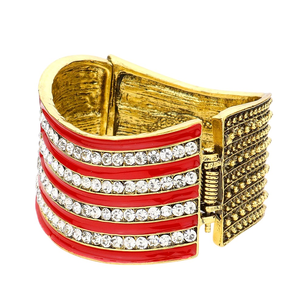 Crystal Rhinestone American Flag Hinged Bracelet 2