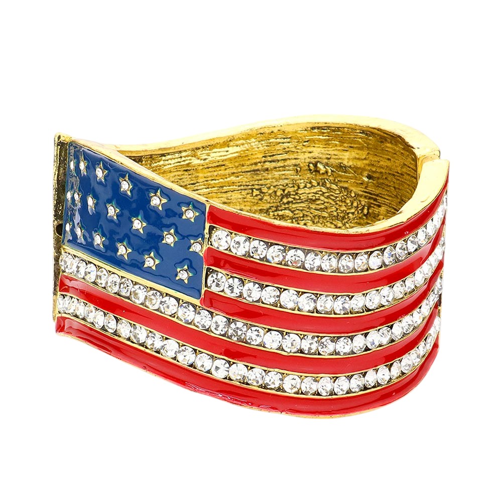Crystal Rhinestone American Flag Hinged Bracelet 1