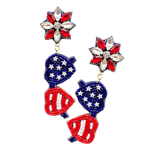 Felt Back American USA Flag Sunglasses Dangle Earrings