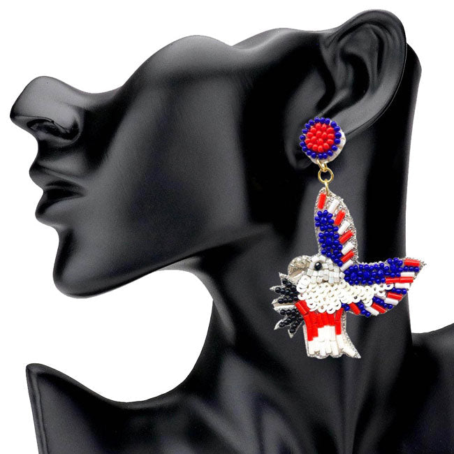 Felt Back Sequin Beaded Eagle Link Dangle Earrings 1