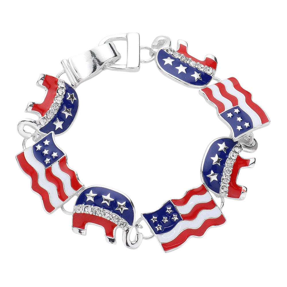 Enamel American USA Flag Republican Elephant Link Magnetic Bracelet