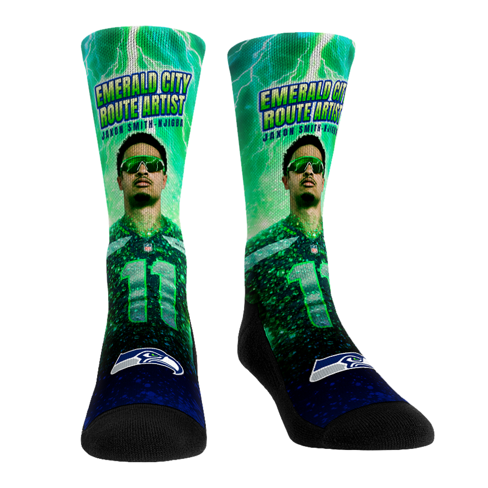 Jaxon Smith Njigba - Seattle Seahawks  - Emerald City Route Artist | Rock 'Em Socks