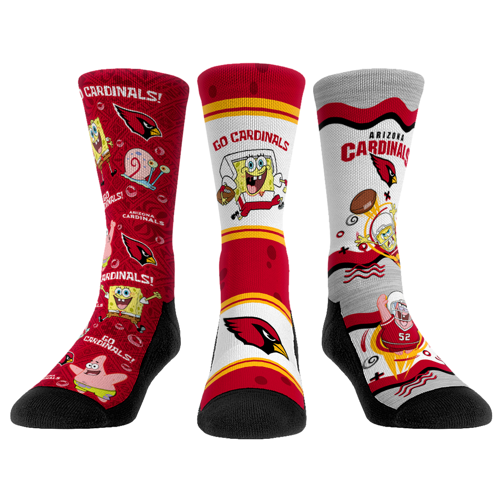 Arizona Cardinals - SpongeBob SquarePants  - 3-Pack | Rock 'Em Socks