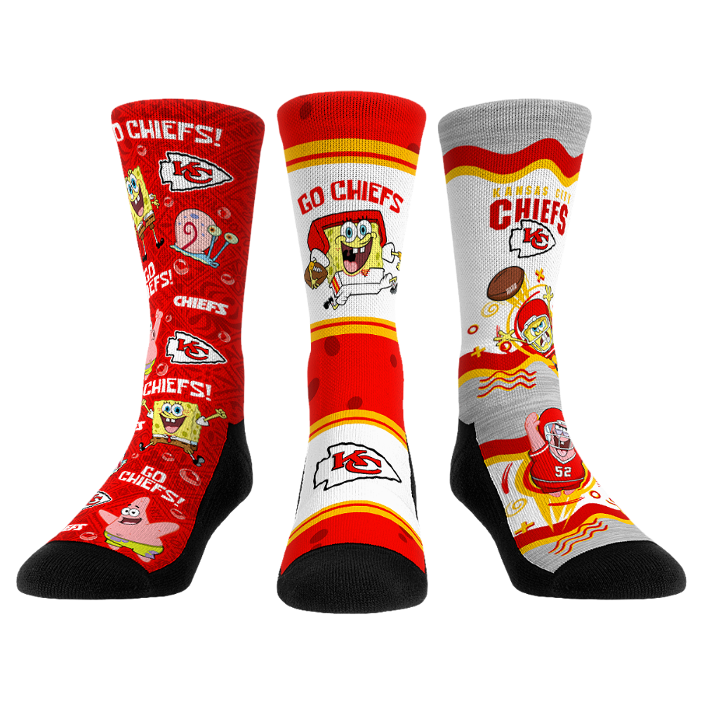 Kansas City Chiefs - SpongeBob SquarePants  - 3-Pack | Rock 'Em Socks