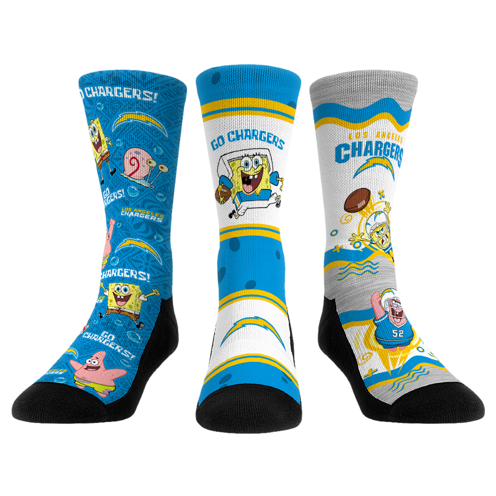 Los Angeles Chargers - SpongeBob SquarePants  - 3-Pack | Rock 'Em Socks 1
