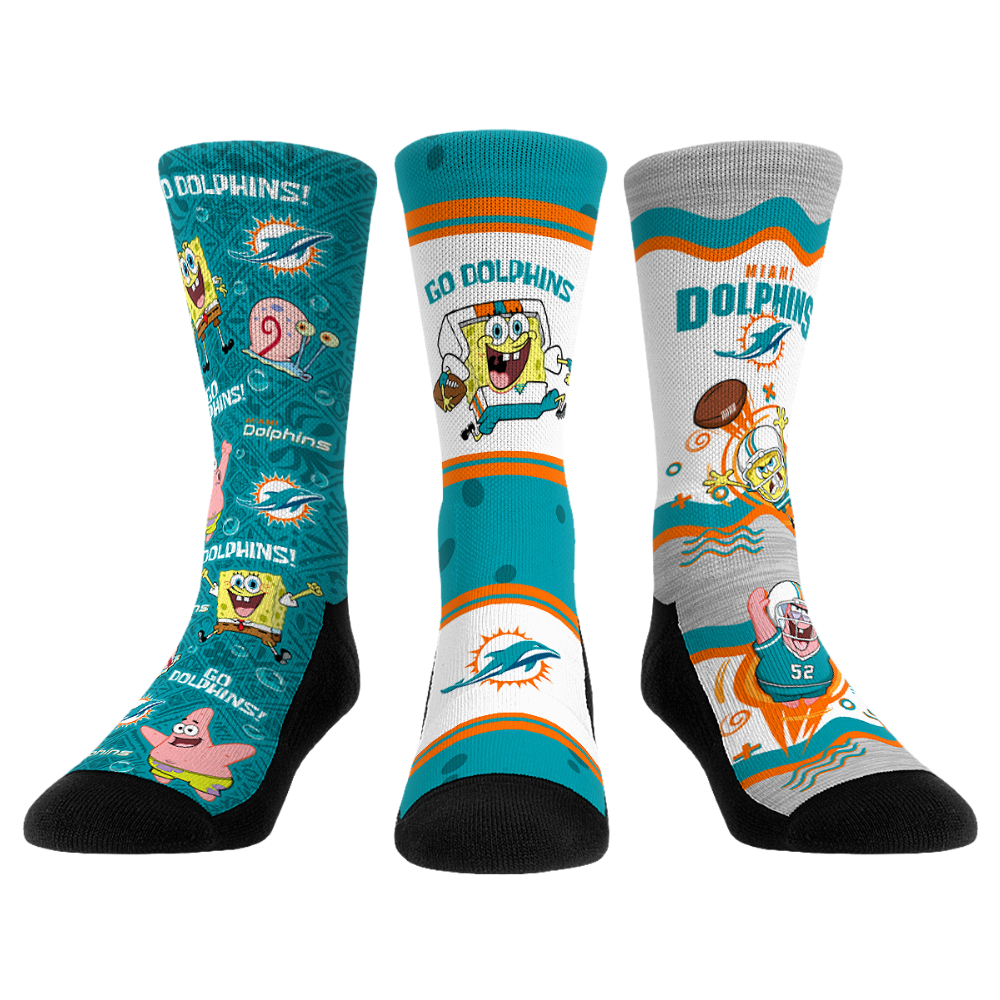 Miami Dolphins - SpongeBob SquarePants  - 3-Pack | Rock 'Em Socks 1