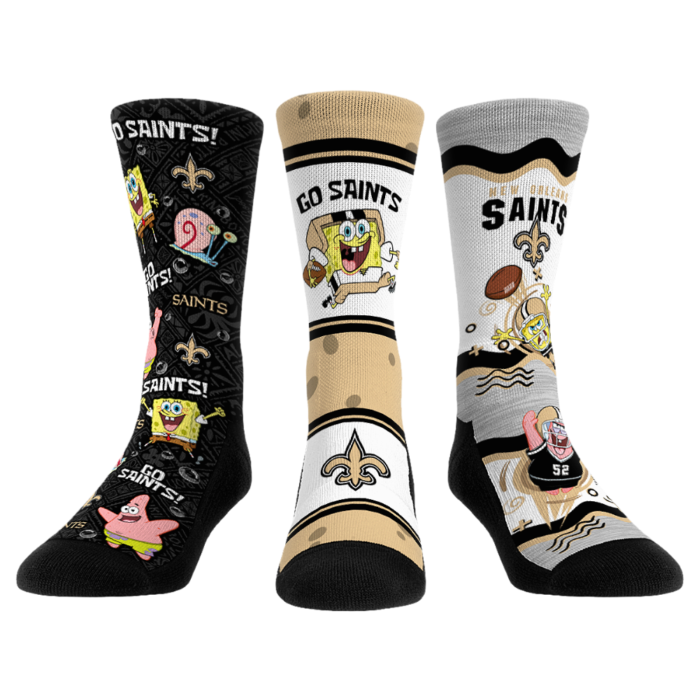 New Orleans Saints - SpongeBob SquarePants  - 3-Pack | Rock 'Em Socks 1