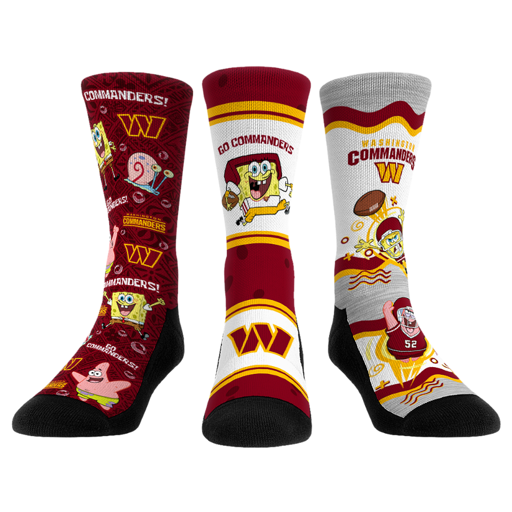 Washington Commanders - SpongeBob SquarePants  - 3-Pack | Rock 'Em Socks