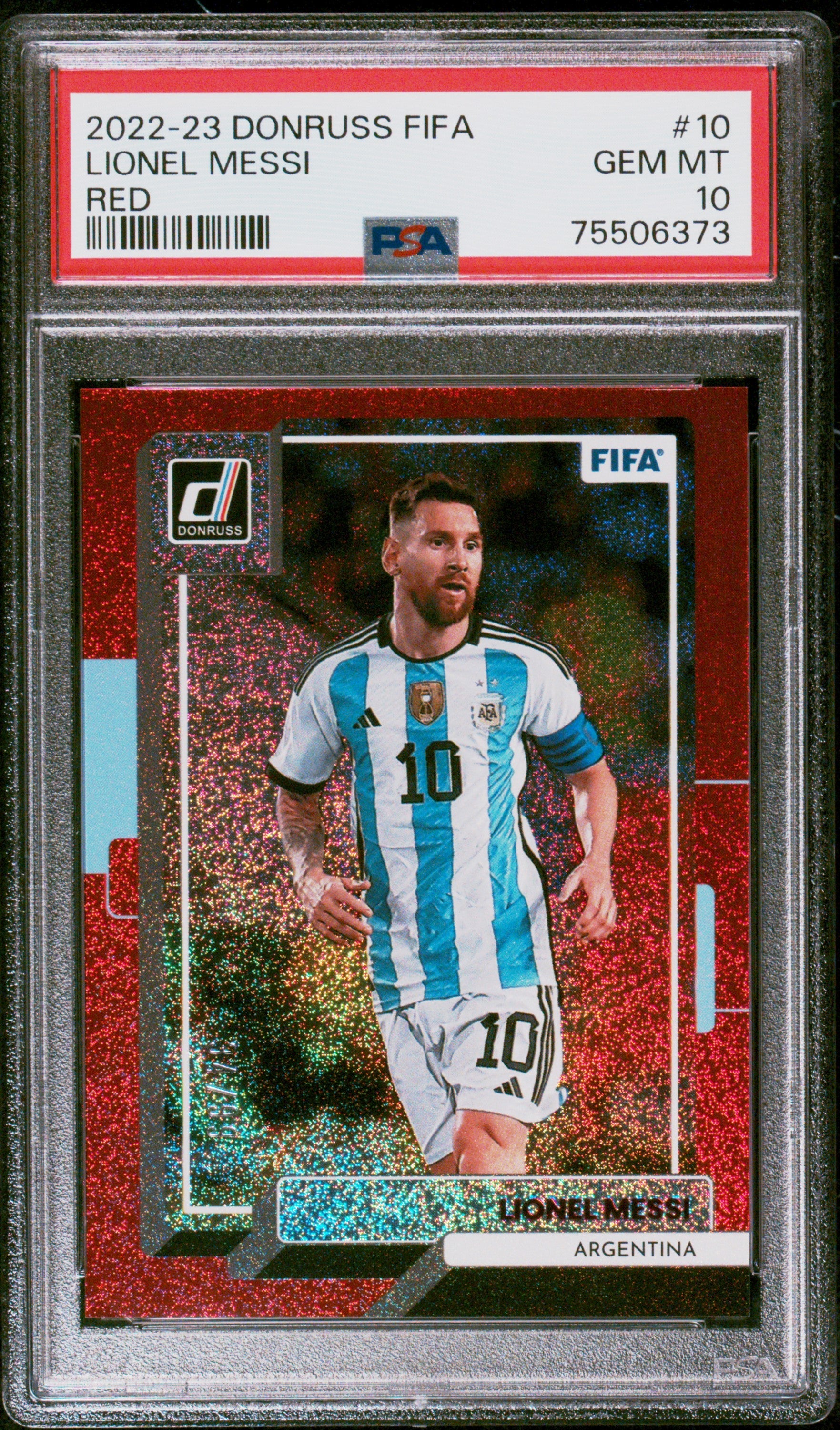 Graded 2022 Panini Donruss FIFA Lionel Messi #10 Red #/99 Soccer Card PSA 10 Gem Mint 1