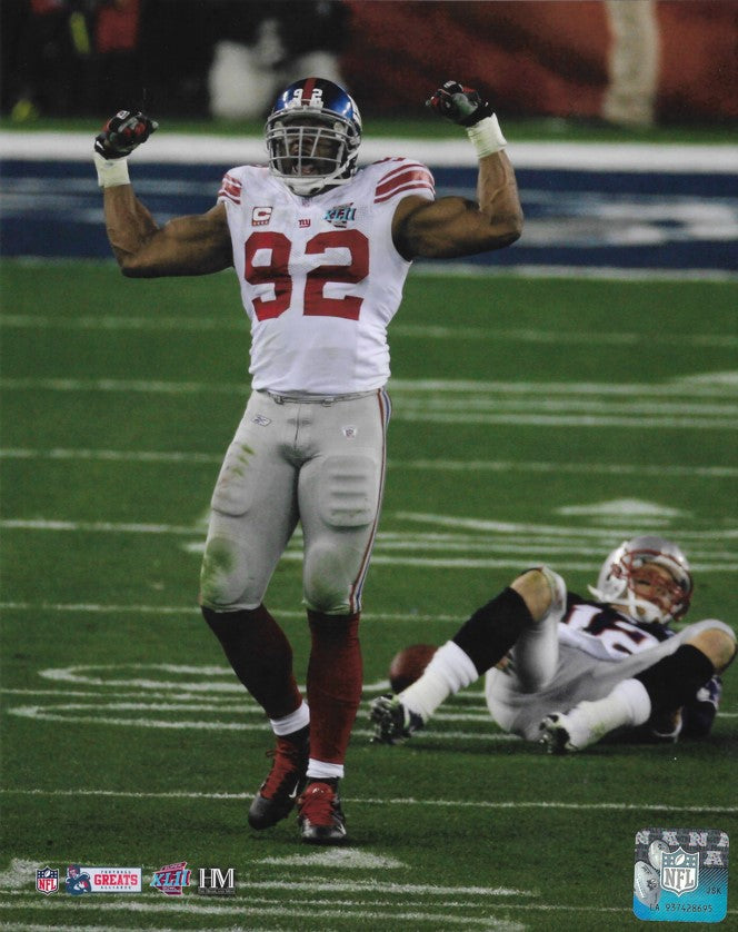 Michael Strahan Over Brady Super Bowl XLII New York Giants 8" x 10" Football Photo 1