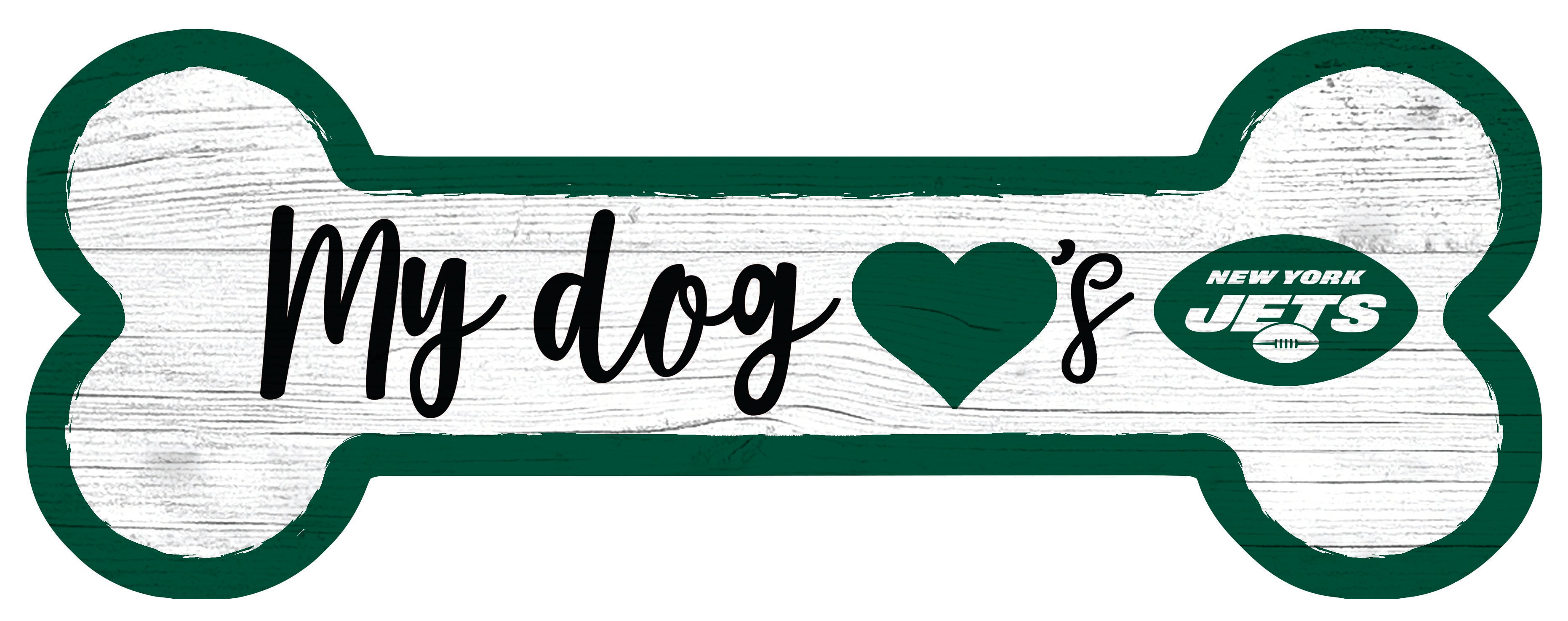 New York Jets Football Dog Bone White Wooden Sign 1