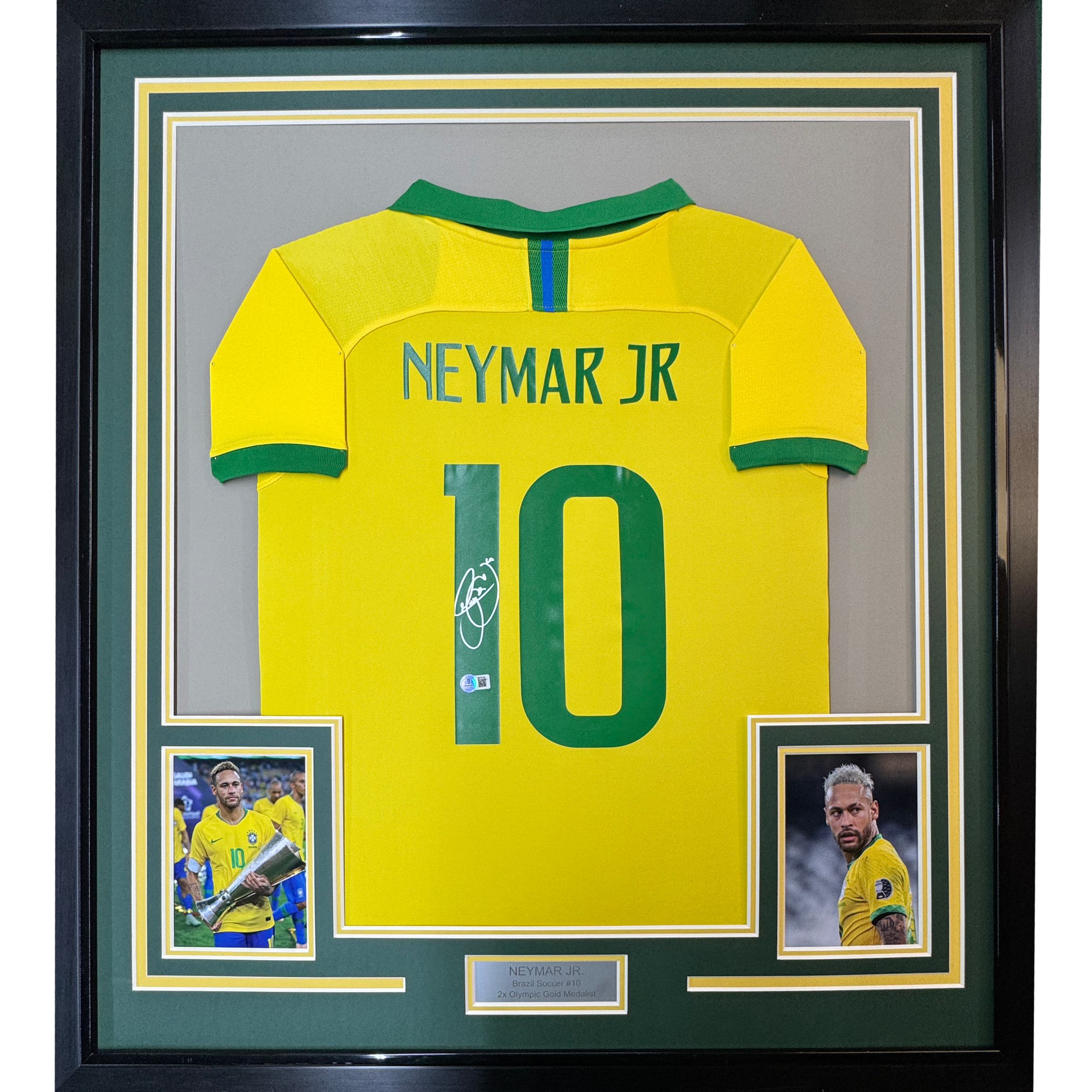 Framed Autographed/Signed Neymar Jr. 35x39 Brazil Soccer Futbol Jersey Beckett BAS COA 1