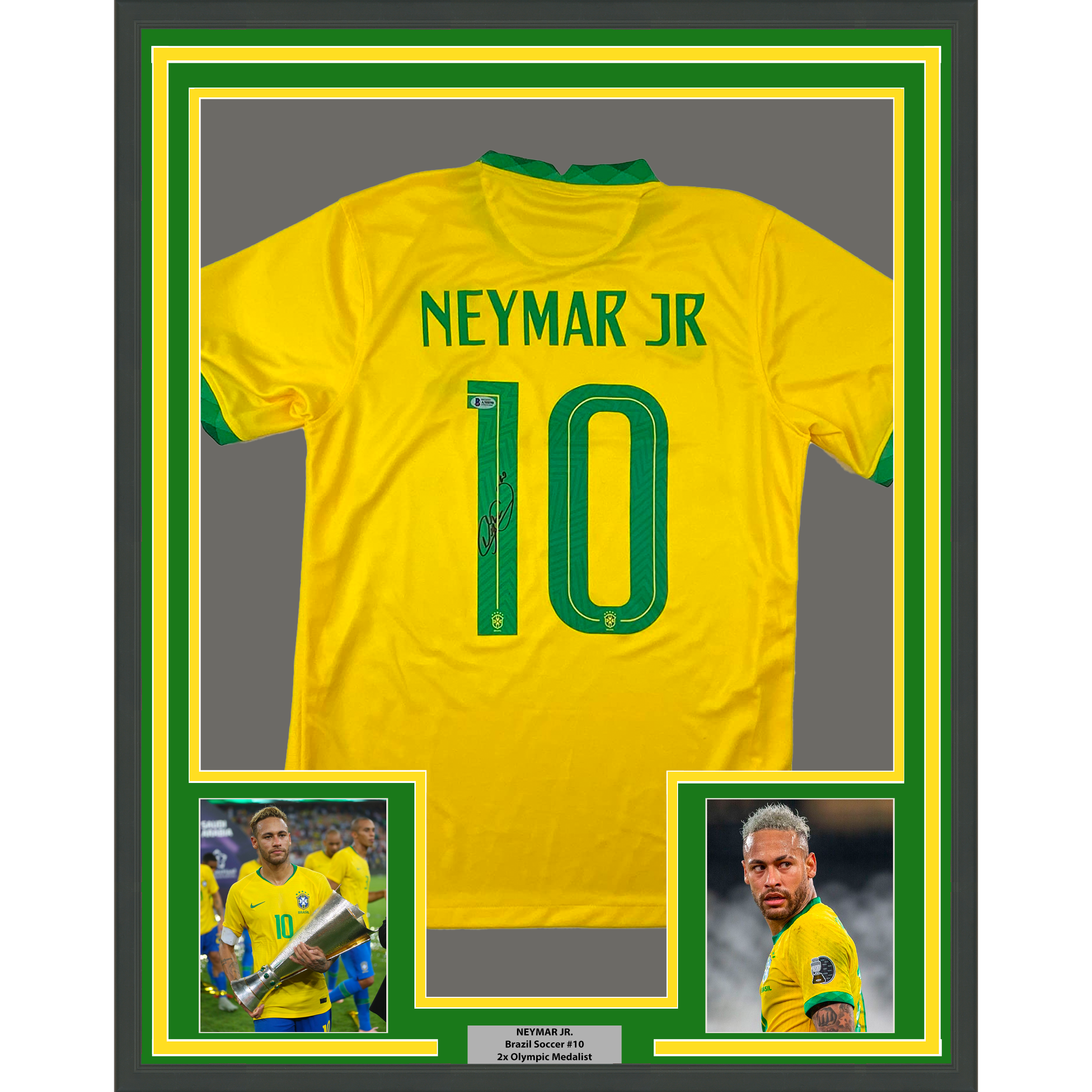 Framed Autographed/Signed Neymar Jr. 35x39 Brazil Soccer Futbol Jersey Beckett BAS COA/LOA 1