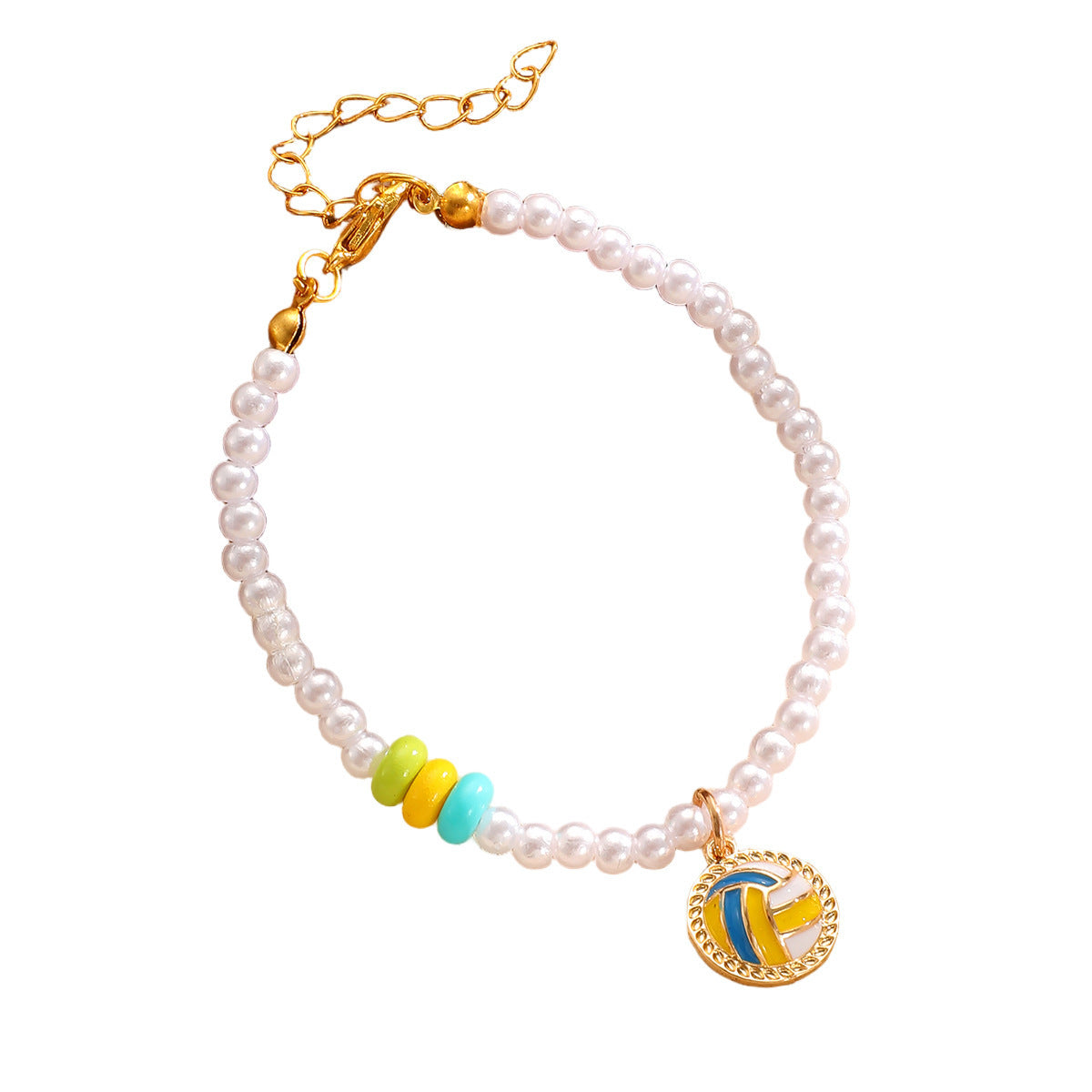Sporty Soccer Football Rugby Pendant Pearl Beaded Necklace Bracelet Earrings Set 4