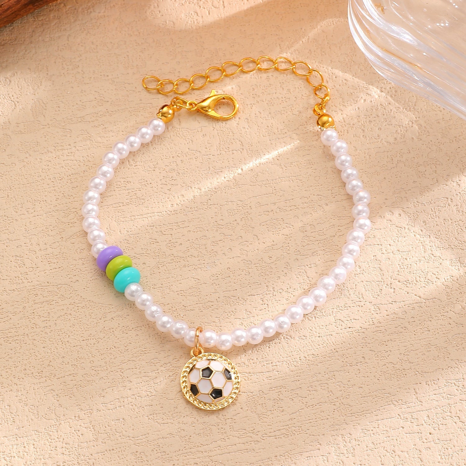Sporty Soccer Football Rugby Pendant Pearl Beaded Necklace Bracelet Earrings Set 10