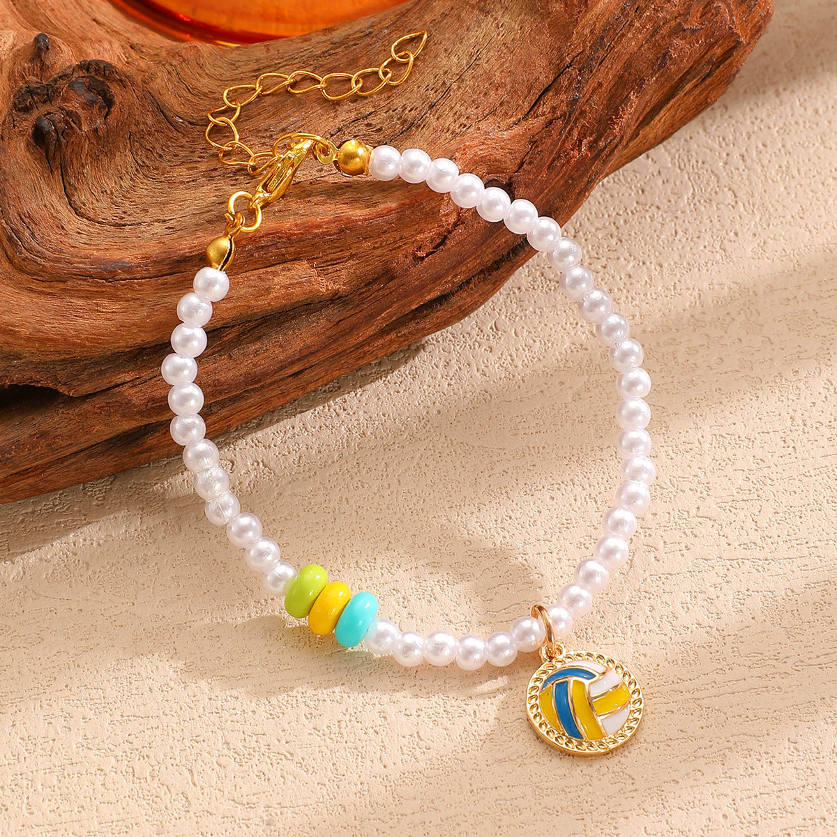 Sporty Soccer Football Rugby Pendant Pearl Beaded Necklace Bracelet Earrings Set 12