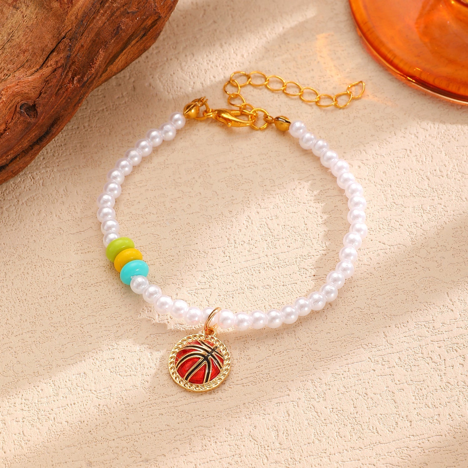 Sporty Soccer Football Rugby Pendant Pearl Beaded Necklace Bracelet Earrings Set 11
