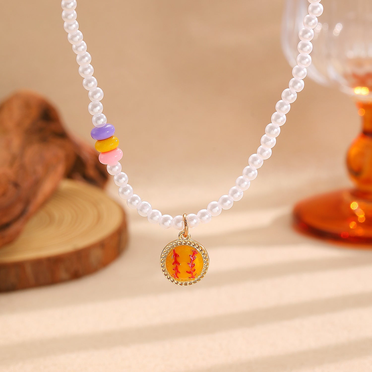 Sporty Soccer Football Rugby Pendant Pearl Beaded Necklace Bracelet Earrings Set 18